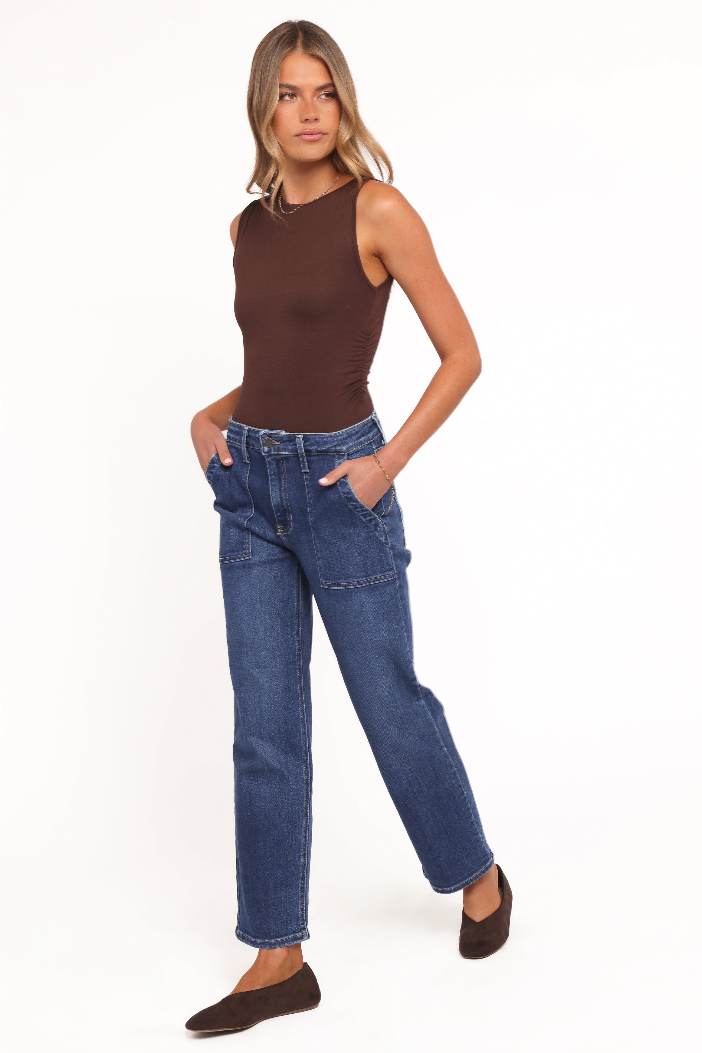BOTTOMS Amara Utility Pocket Straight Jean - Dark Wash