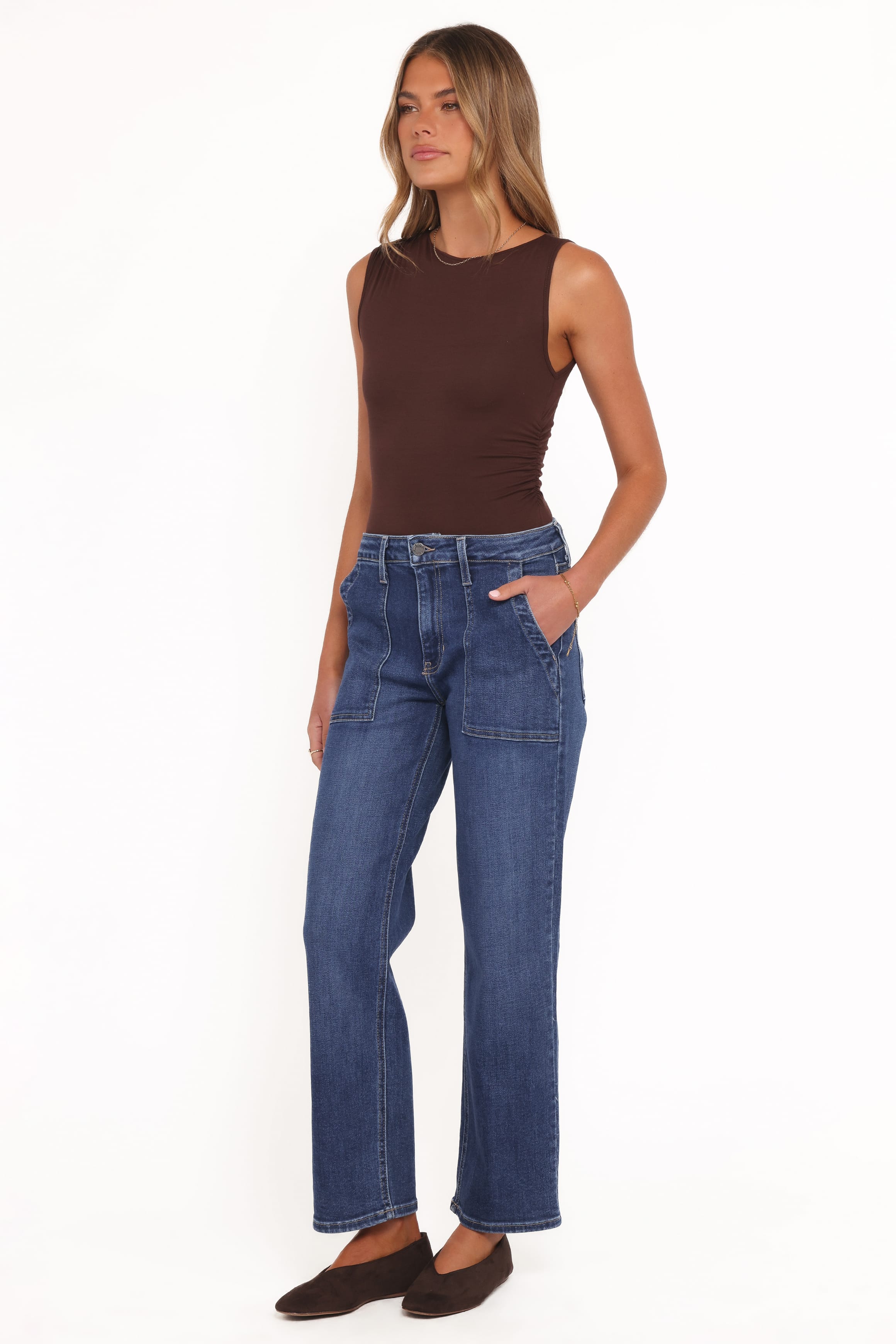 BOTTOMS Amara Utility Pocket Straight Jean - Dark Wash