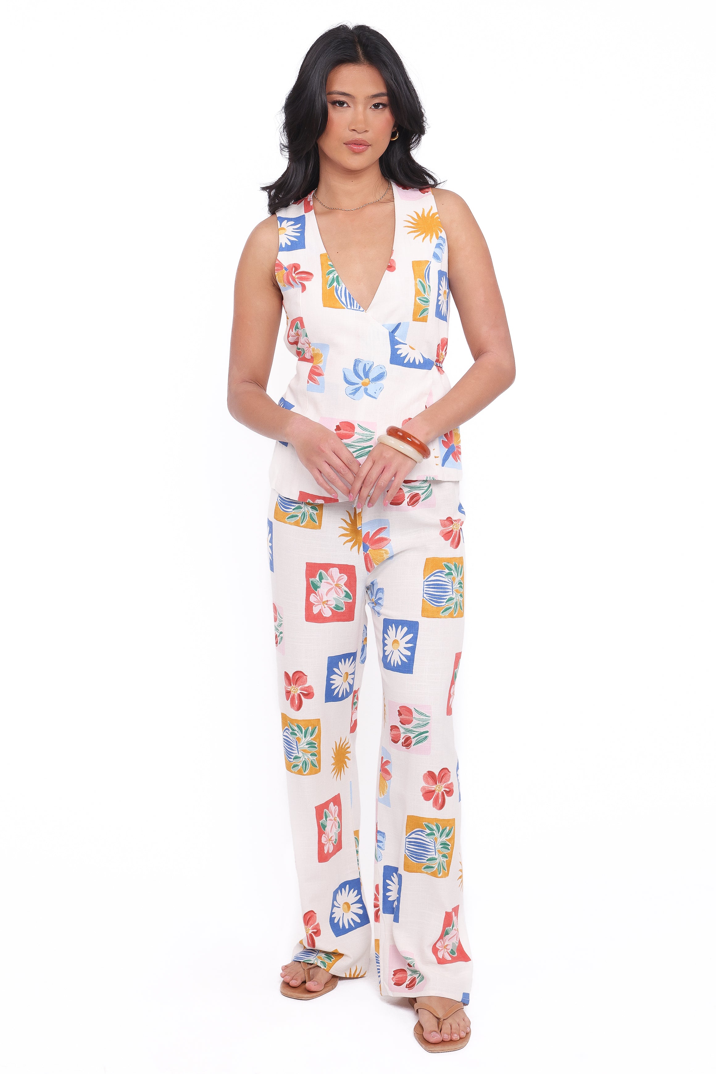 BOTTOMS Amicia Wide Leg Pant - Tulip Stamp