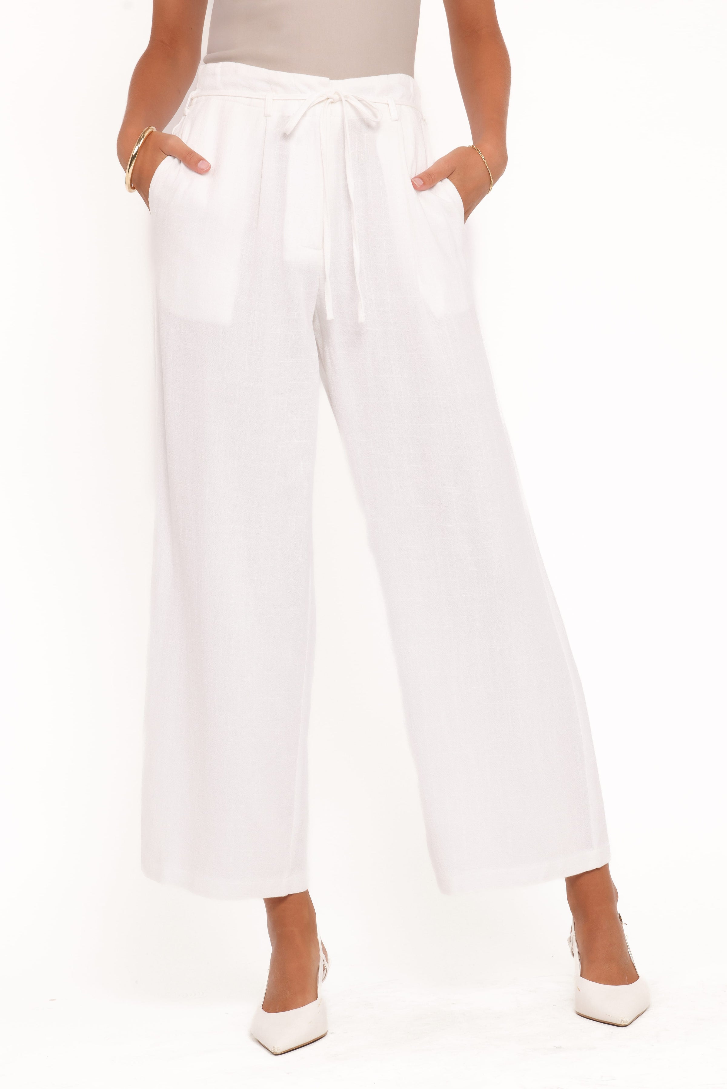 BOTTOMS Andrew Wide Leg Linen Blend Pant - White