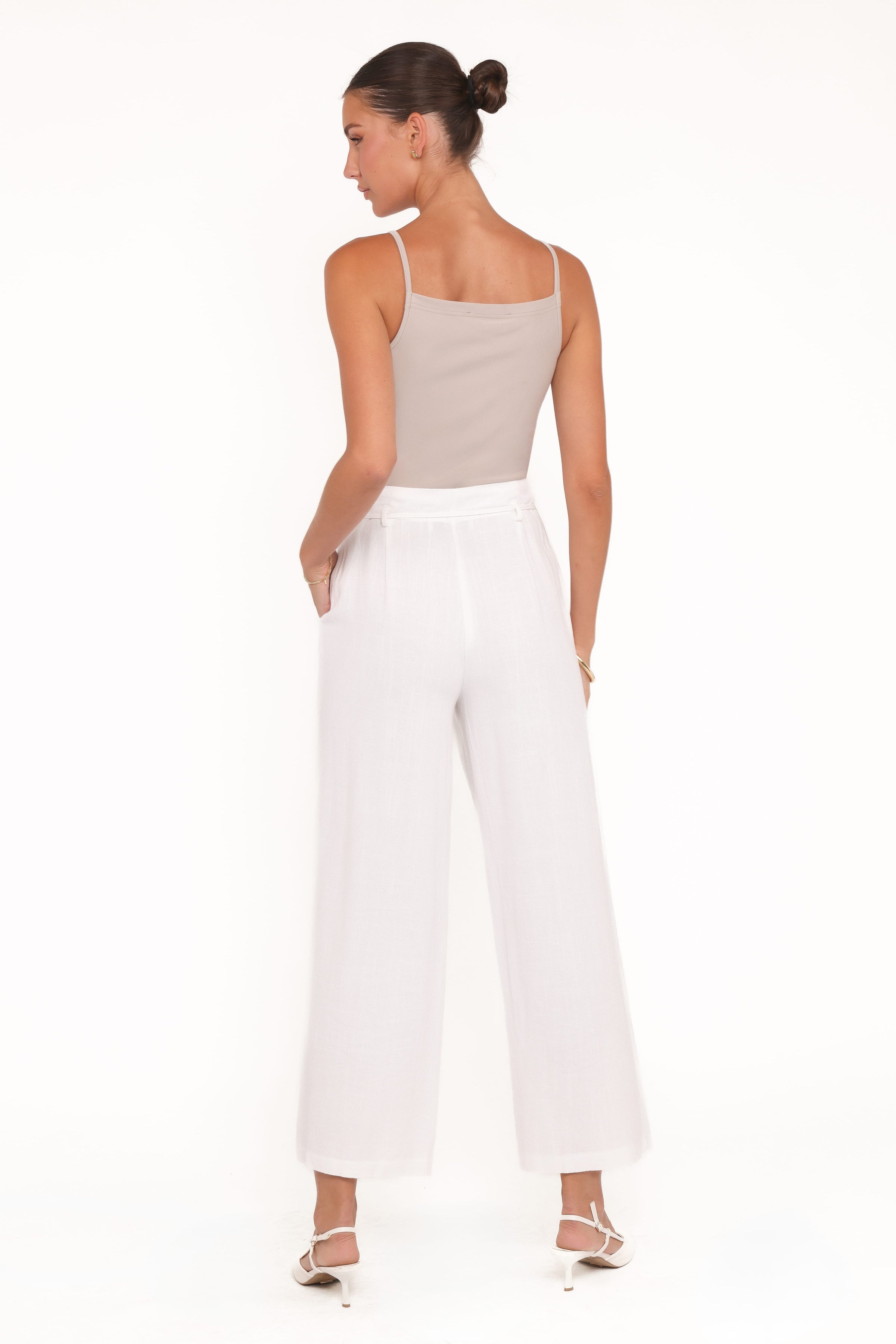 BOTTOMS Andrew Wide Leg Linen Blend Pant - White