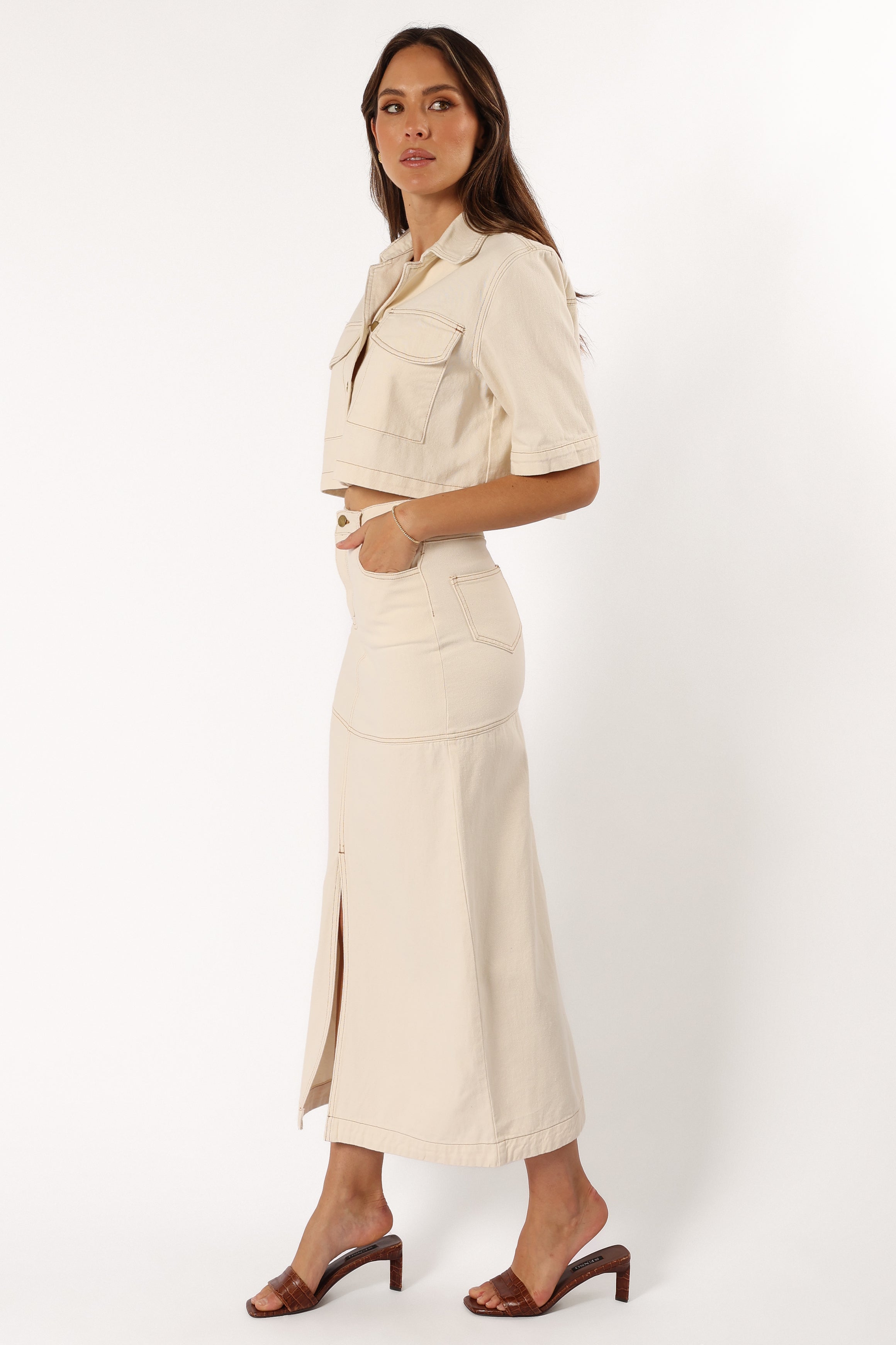 BOTTOMS @Antara Midi Skirt - Sand (Hold for Cool Beginnings)