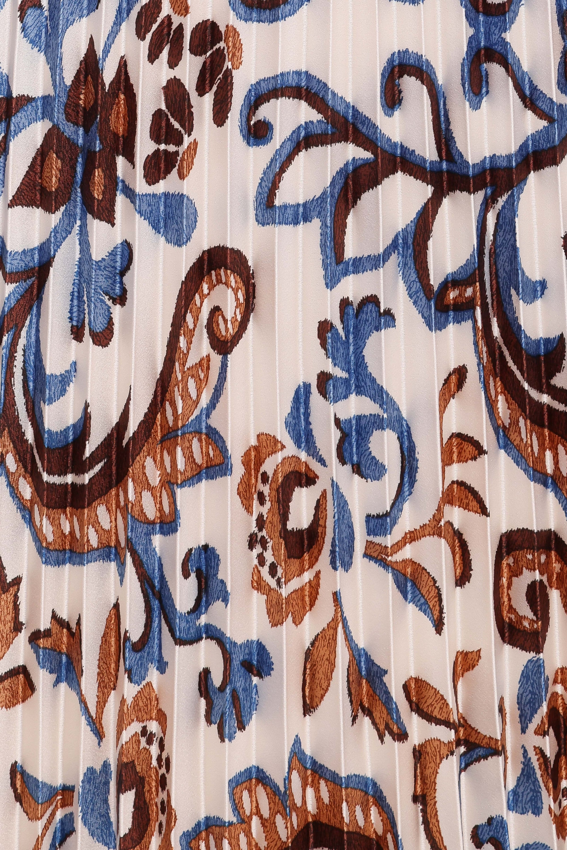 BOTTOMS Aoife Pleated Midi Skirt - Ivory Brown Blue