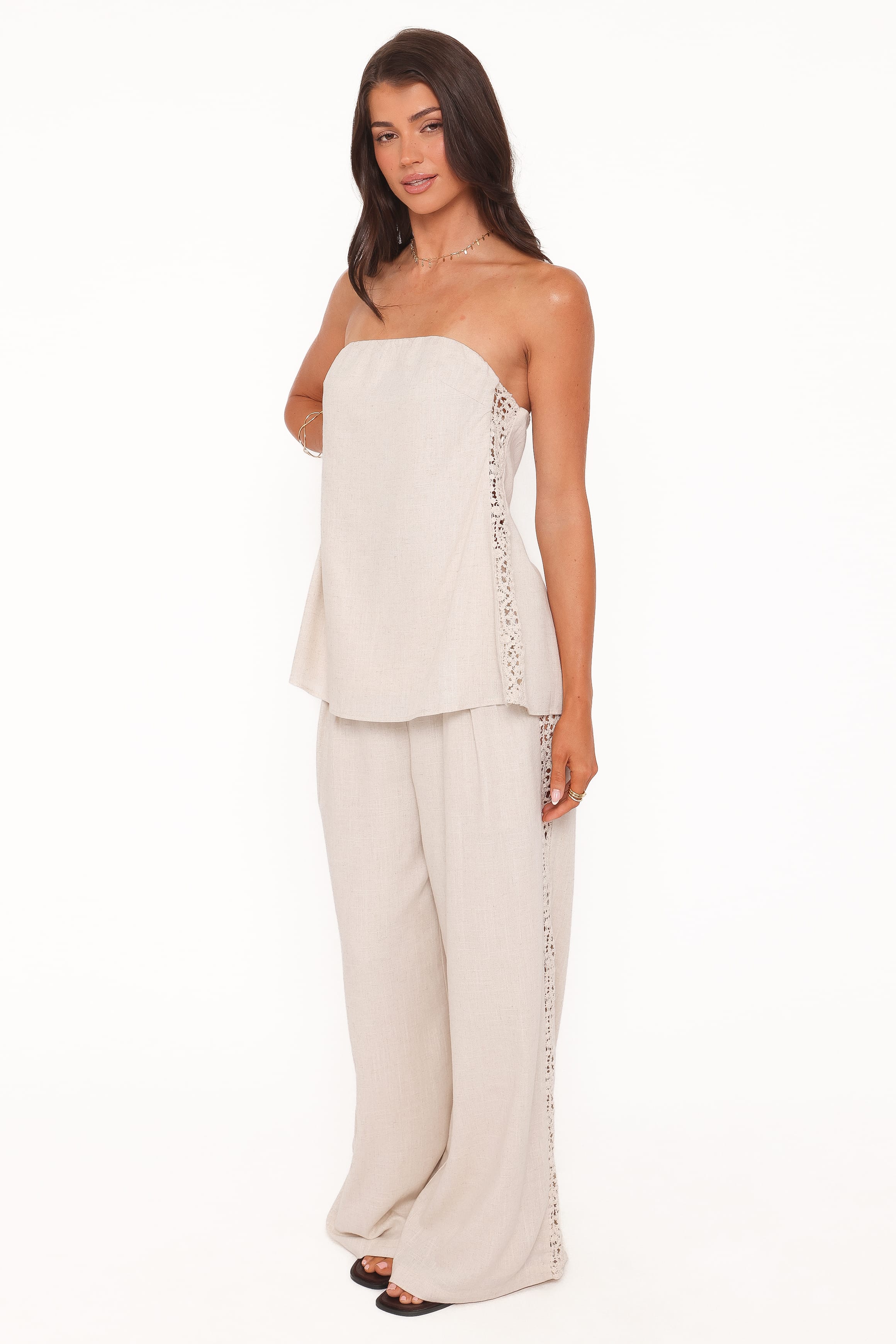 BOTTOMS Arles Wide Leg Pants - Beige Lace