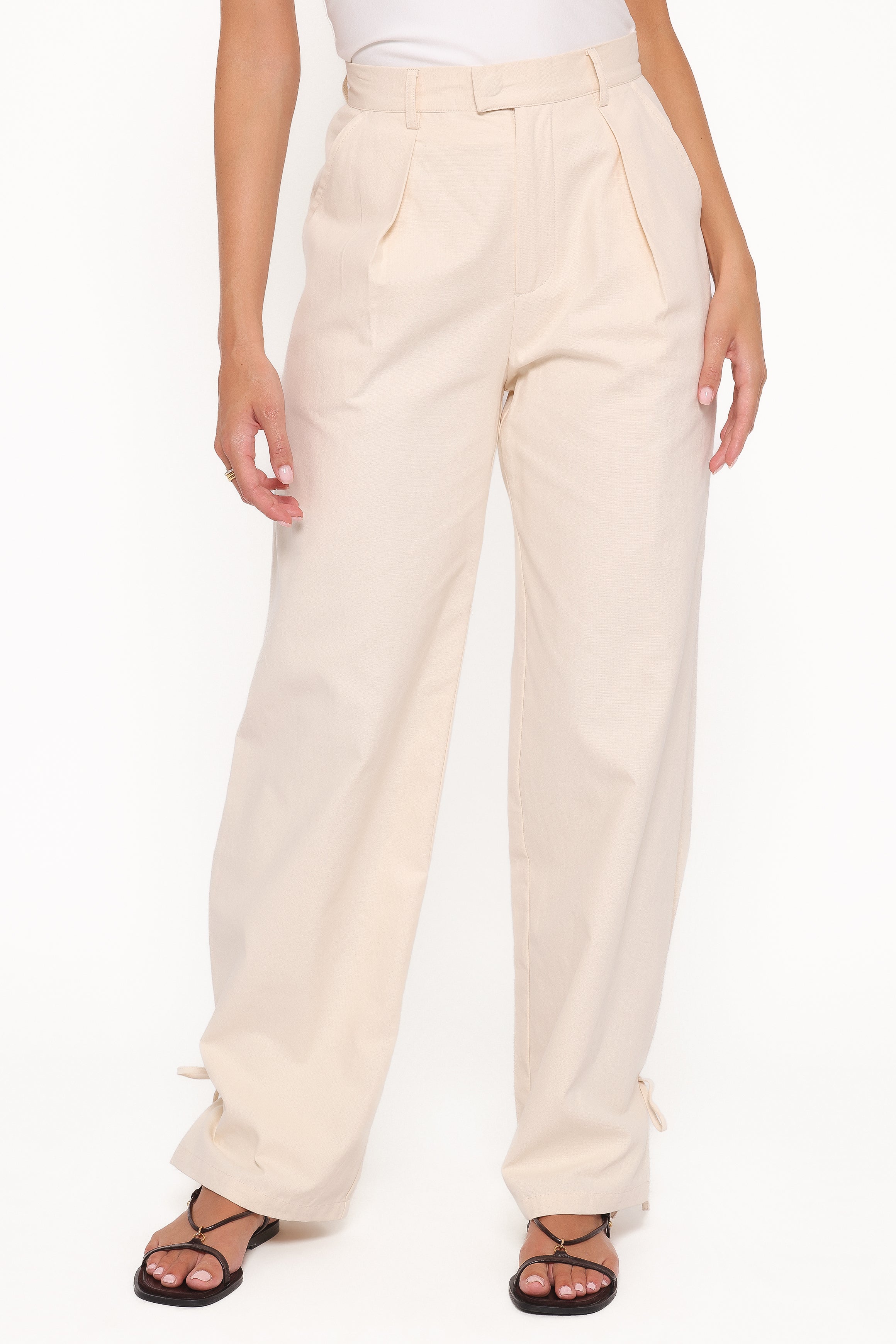 BOTTOMS Asher Tie Detail Tapered Leg Pants - Cream