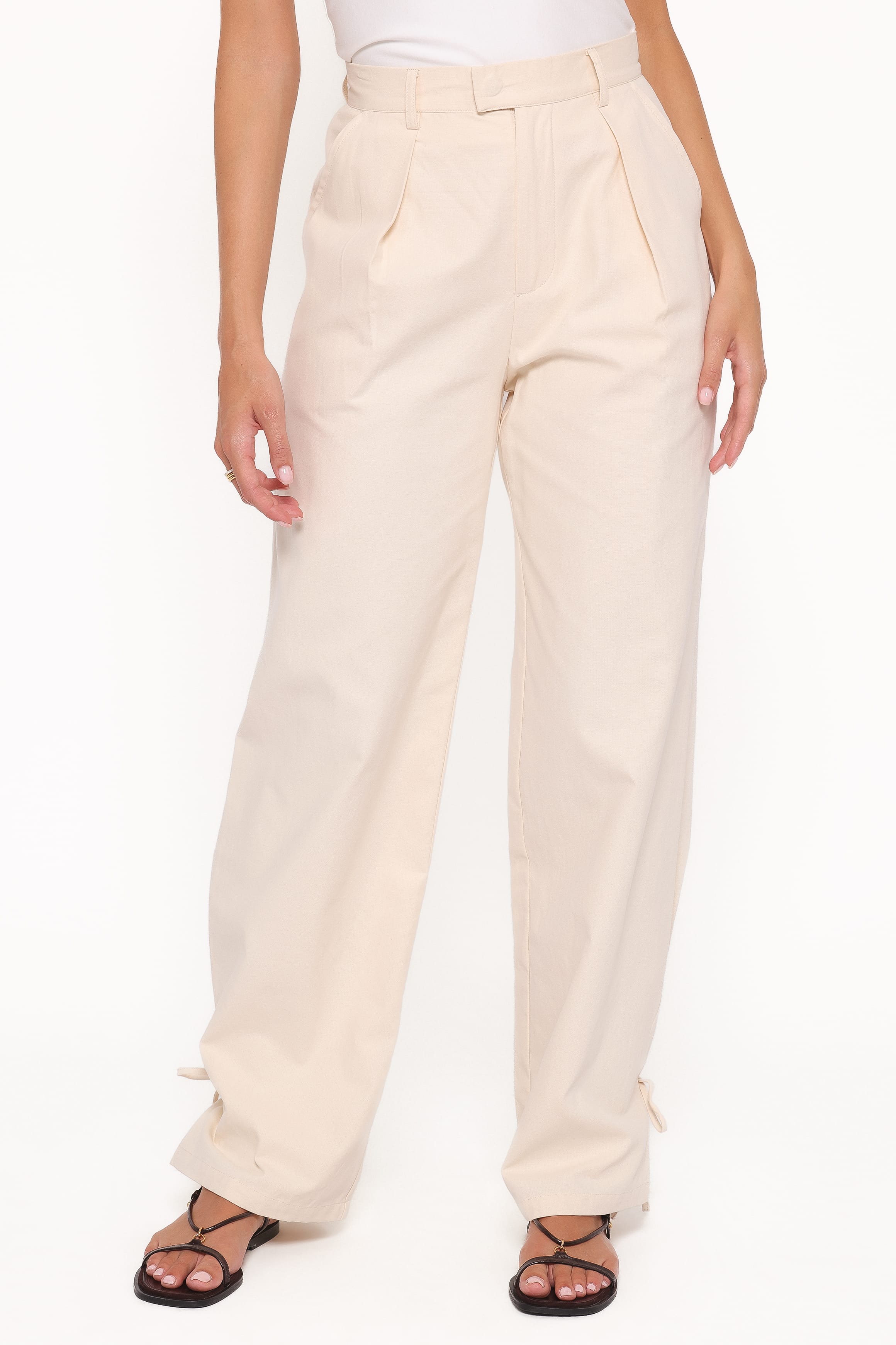 BOTTOMS Asher Tie Detail Tapered Leg Pants - Cream