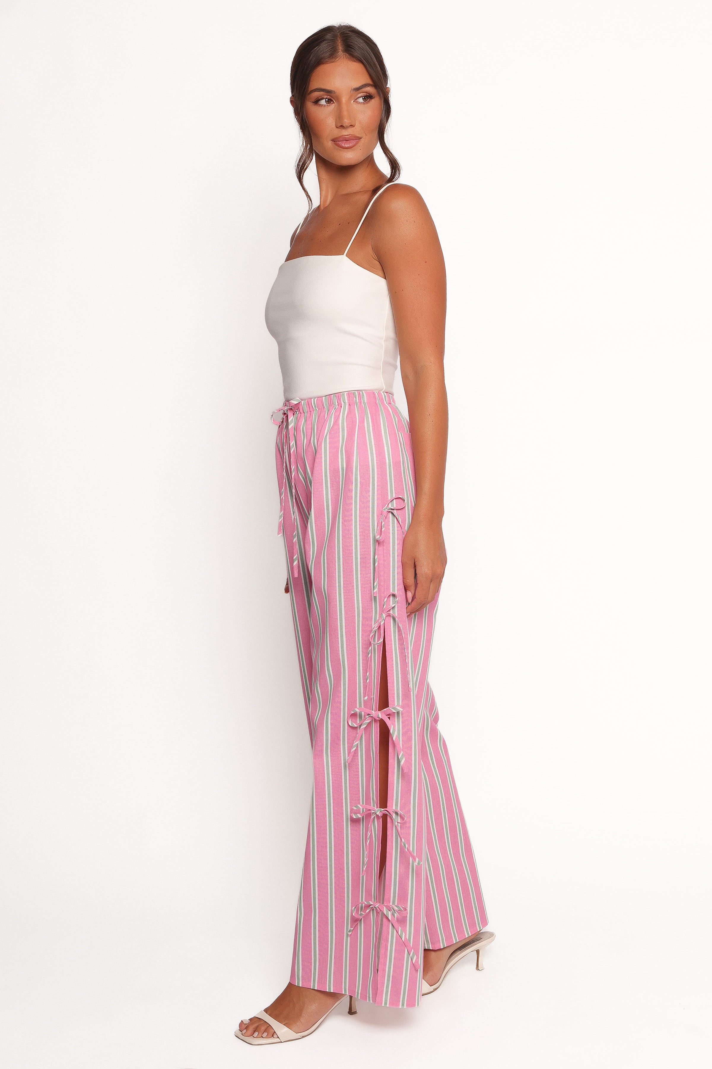 BOTTOMS Ashton Tie Detail Pant - Pink Green Stripe