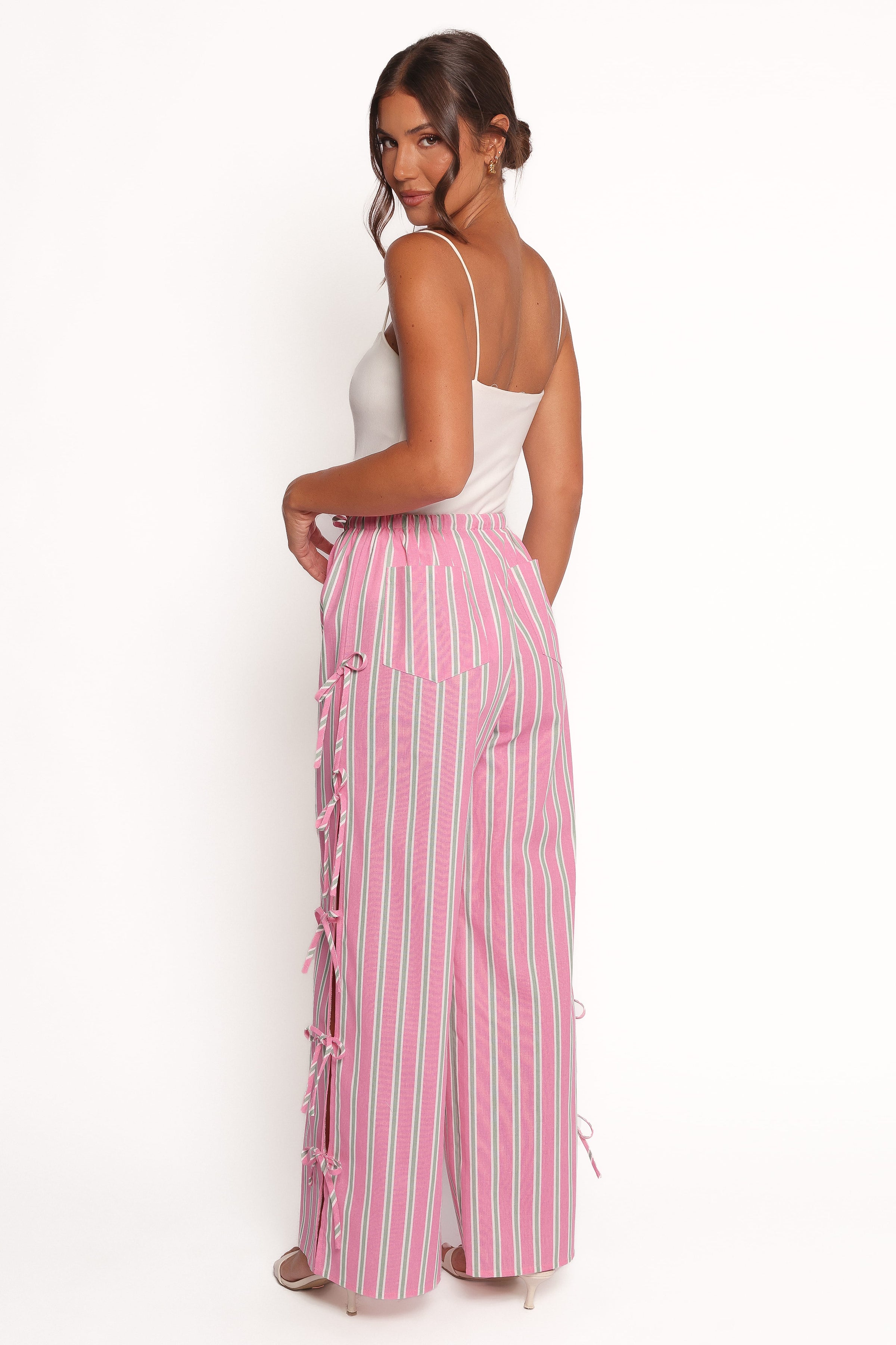 BOTTOMS Ashton Tie Detail Pant - Pink Green Stripe