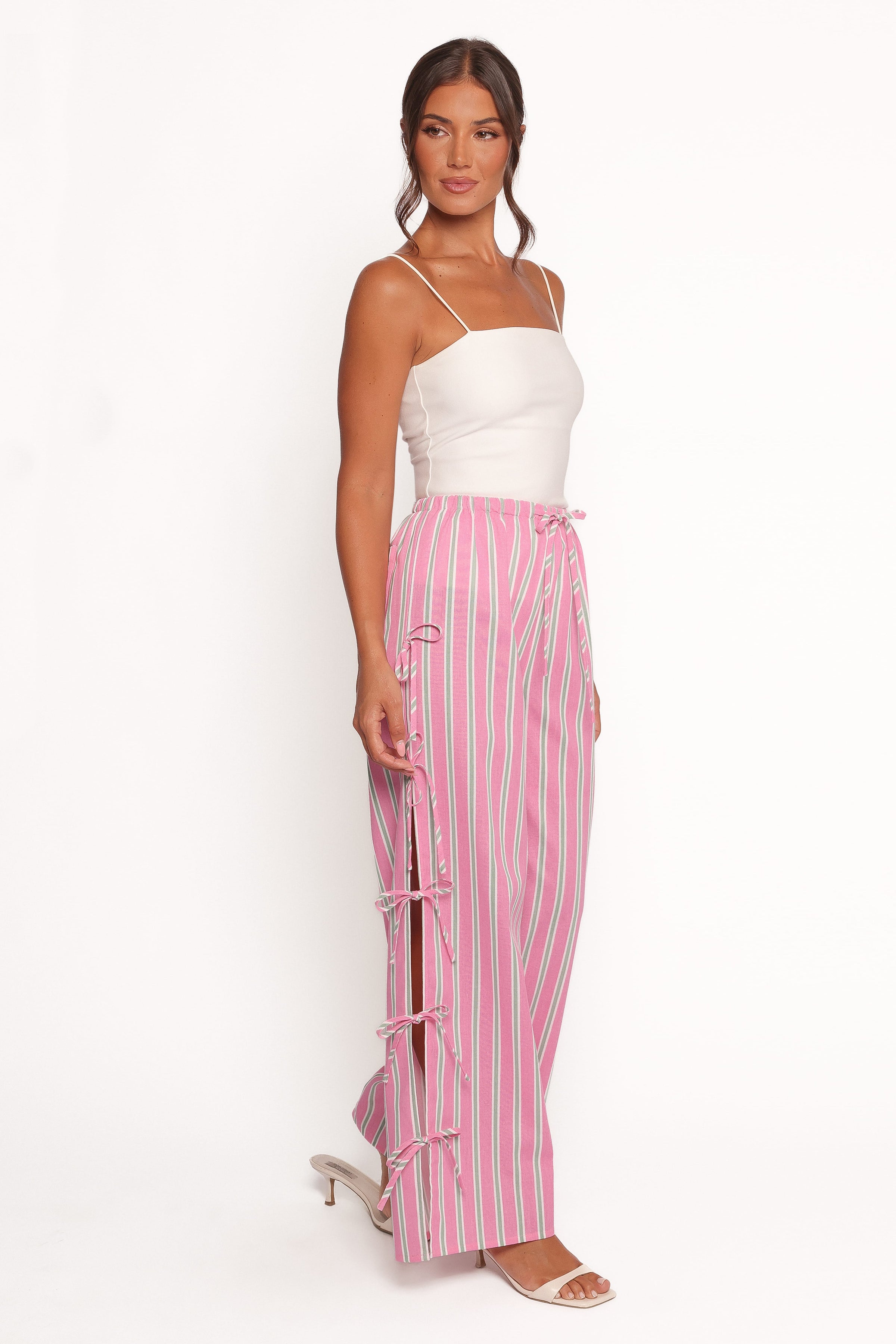 BOTTOMS Ashton Tie Detail Pant - Pink Green Stripe