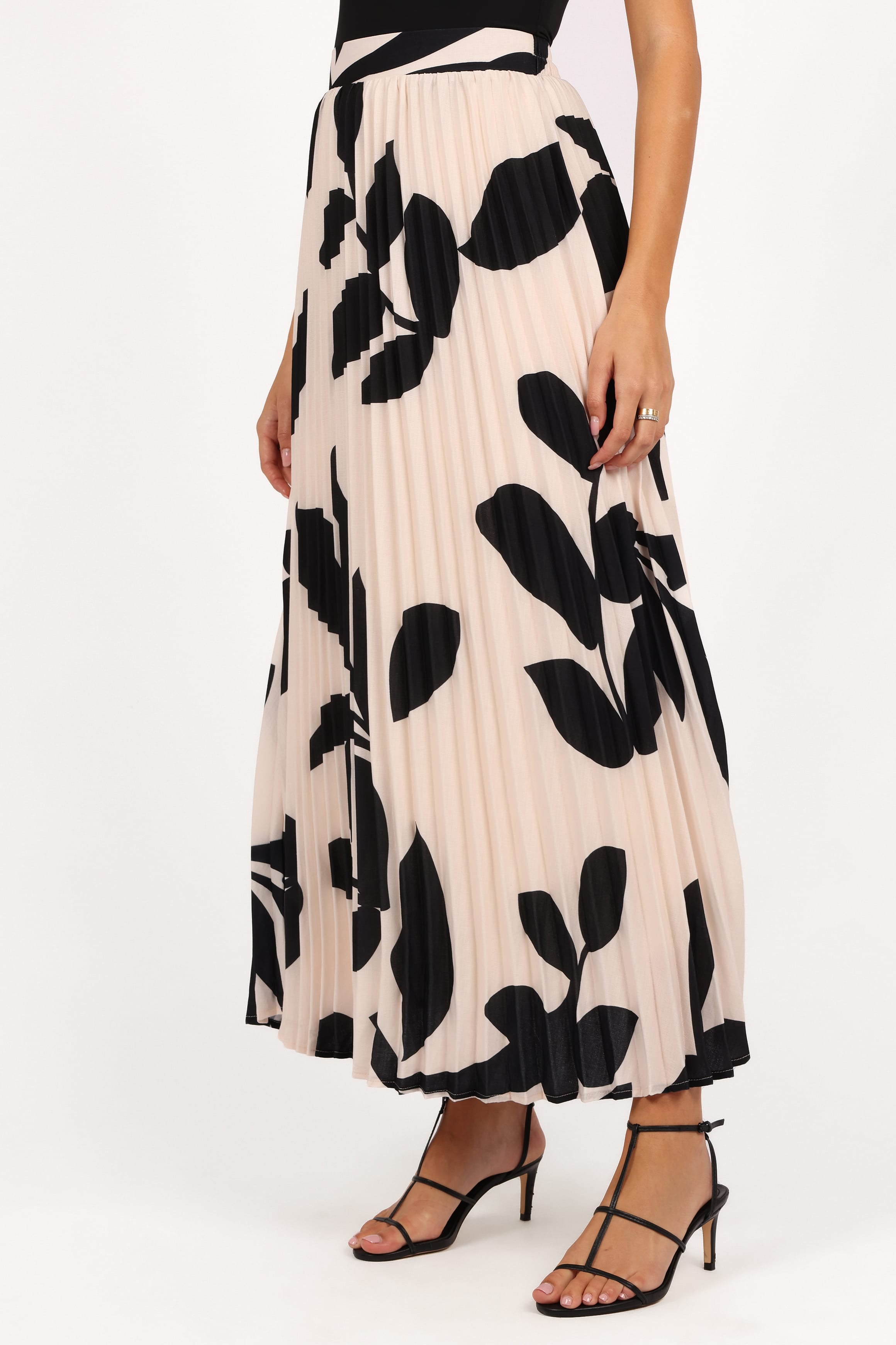 BOTTOMS Aurora Pleated Maxi Skirt - Cream Black Floral