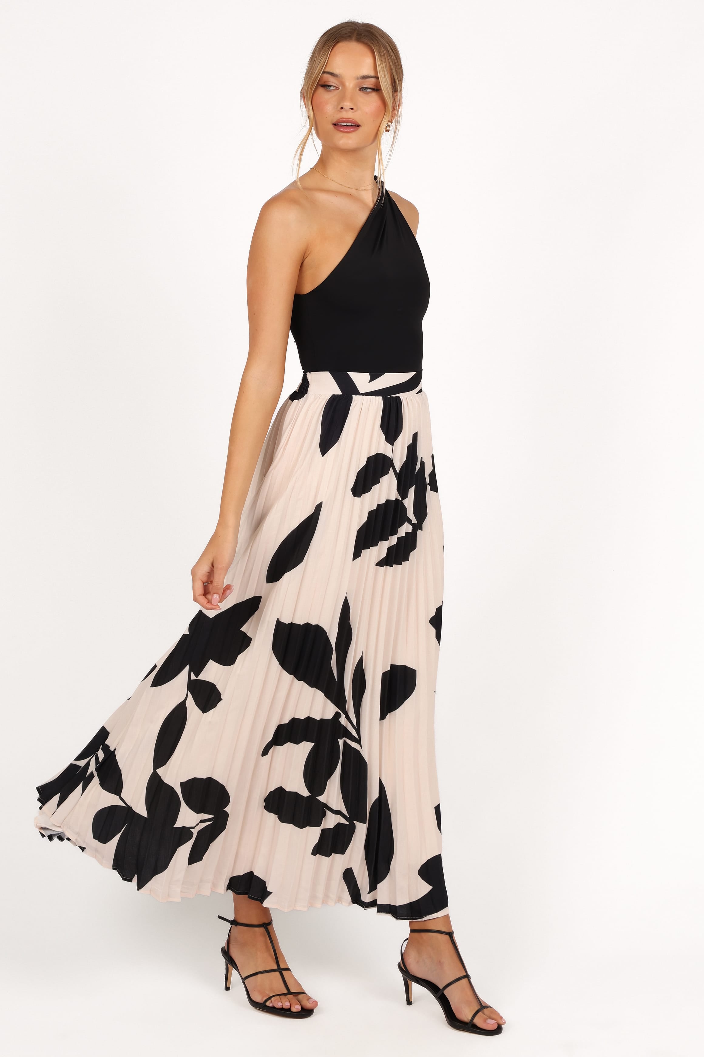 BOTTOMS Aurora Pleated Maxi Skirt - Cream Black Floral