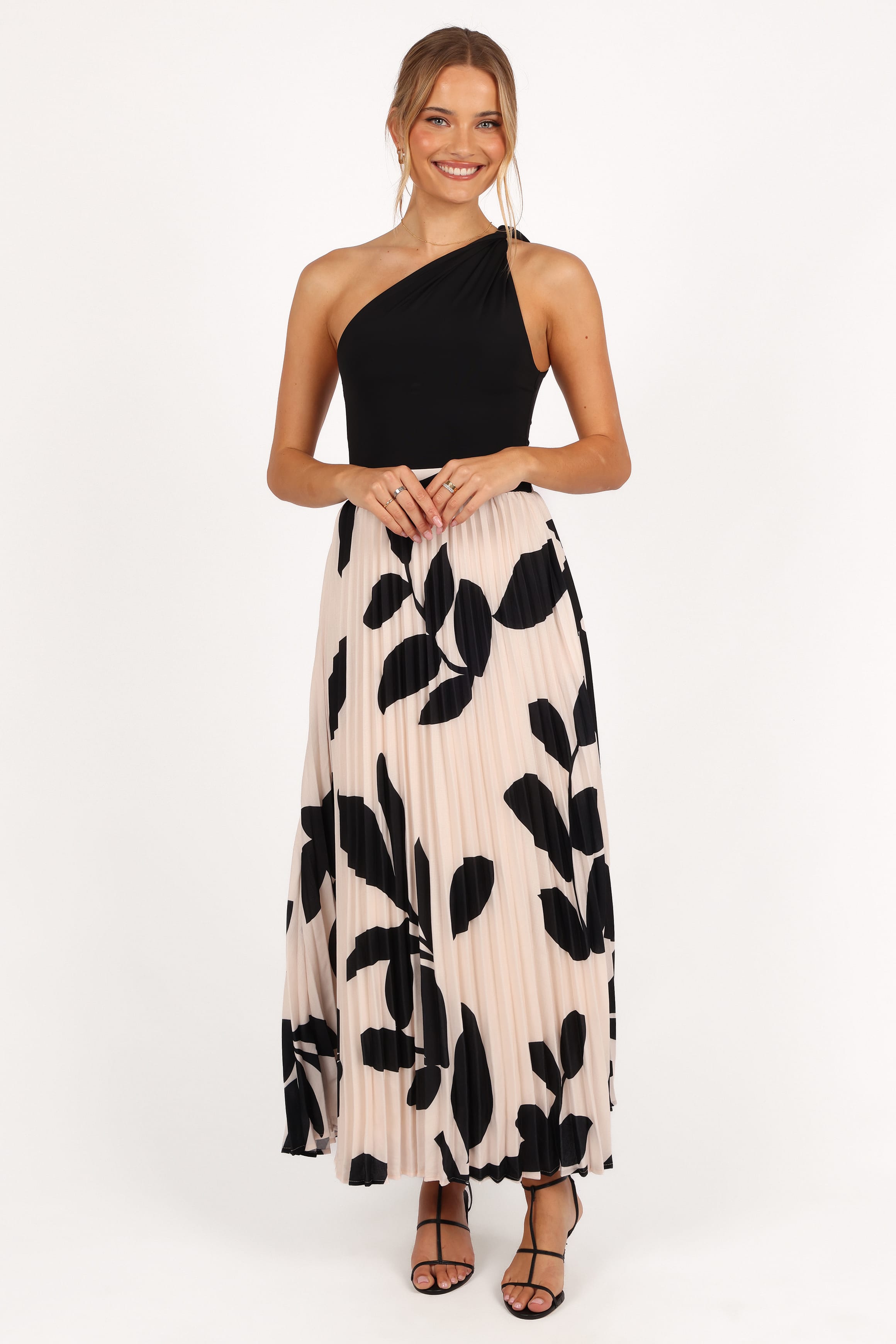 BOTTOMS Aurora Pleated Maxi Skirt - Cream Black Floral