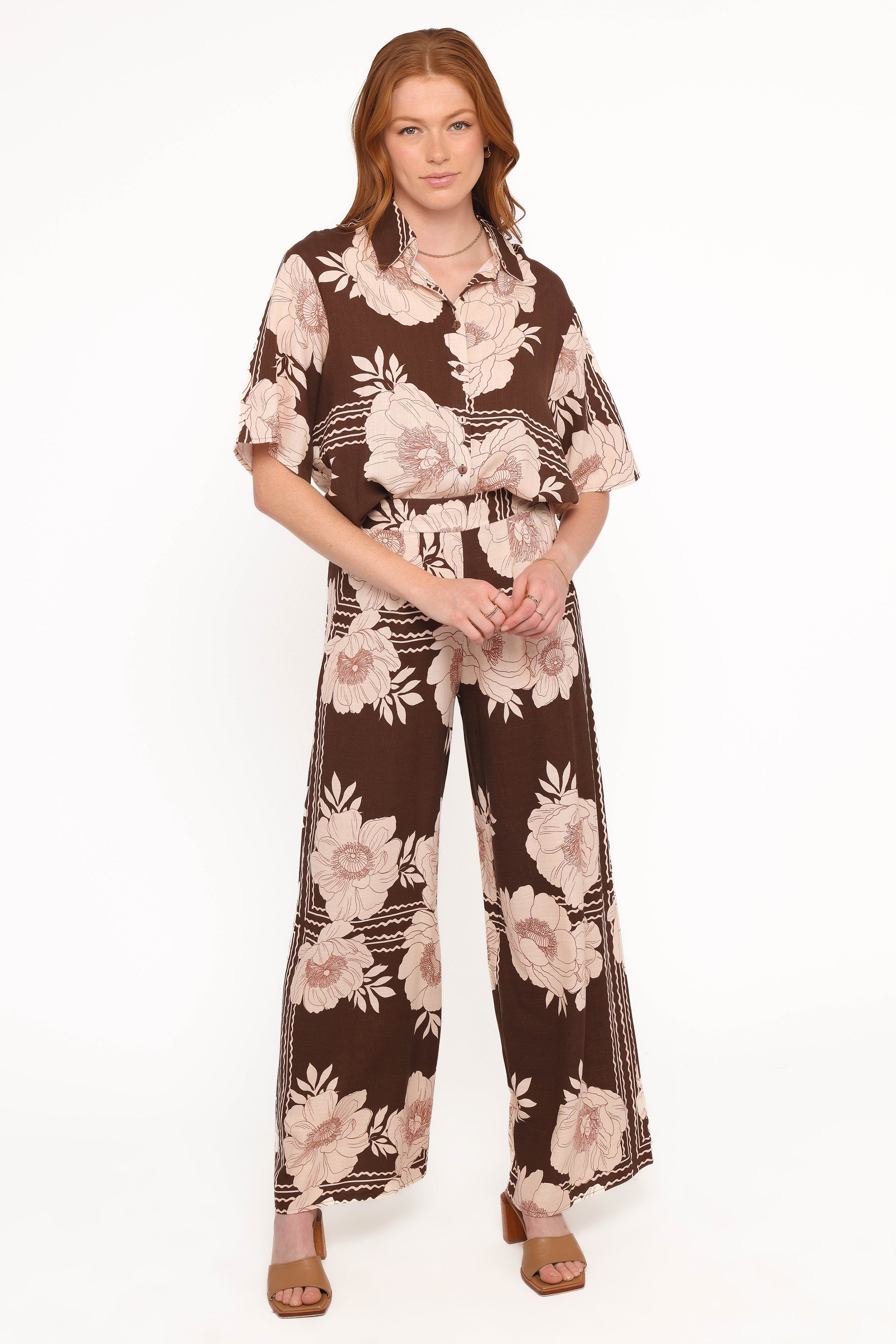 BOTTOMS Bernadine Wide Leg Pant - Brown Floral
