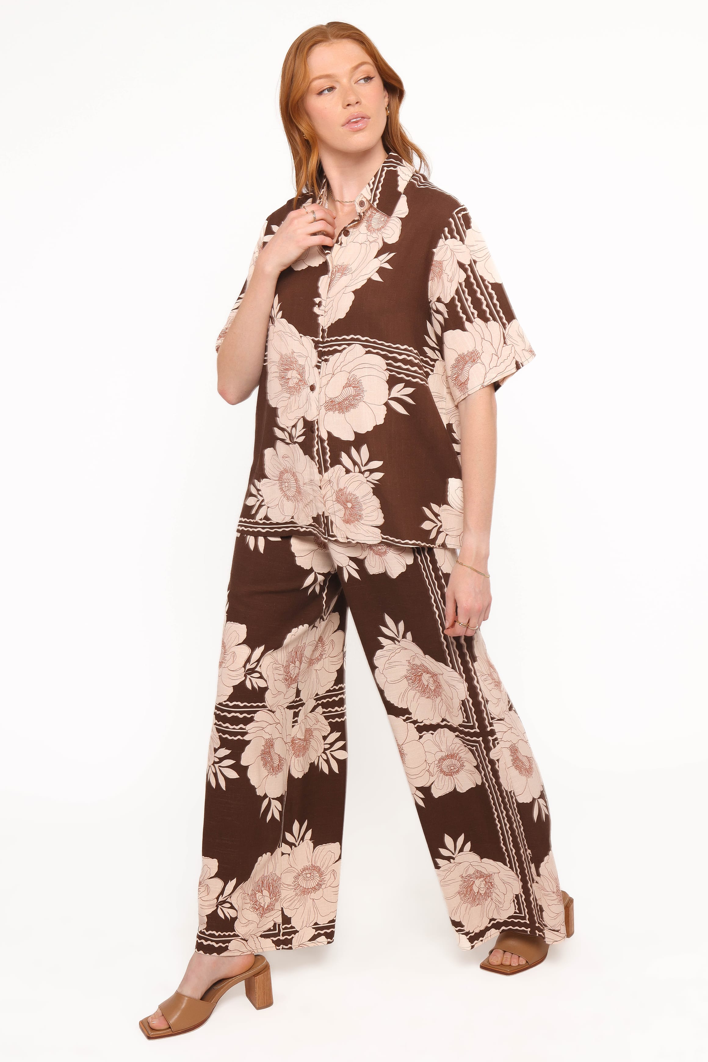 BOTTOMS Bernadine Wide Leg Pant - Brown Floral