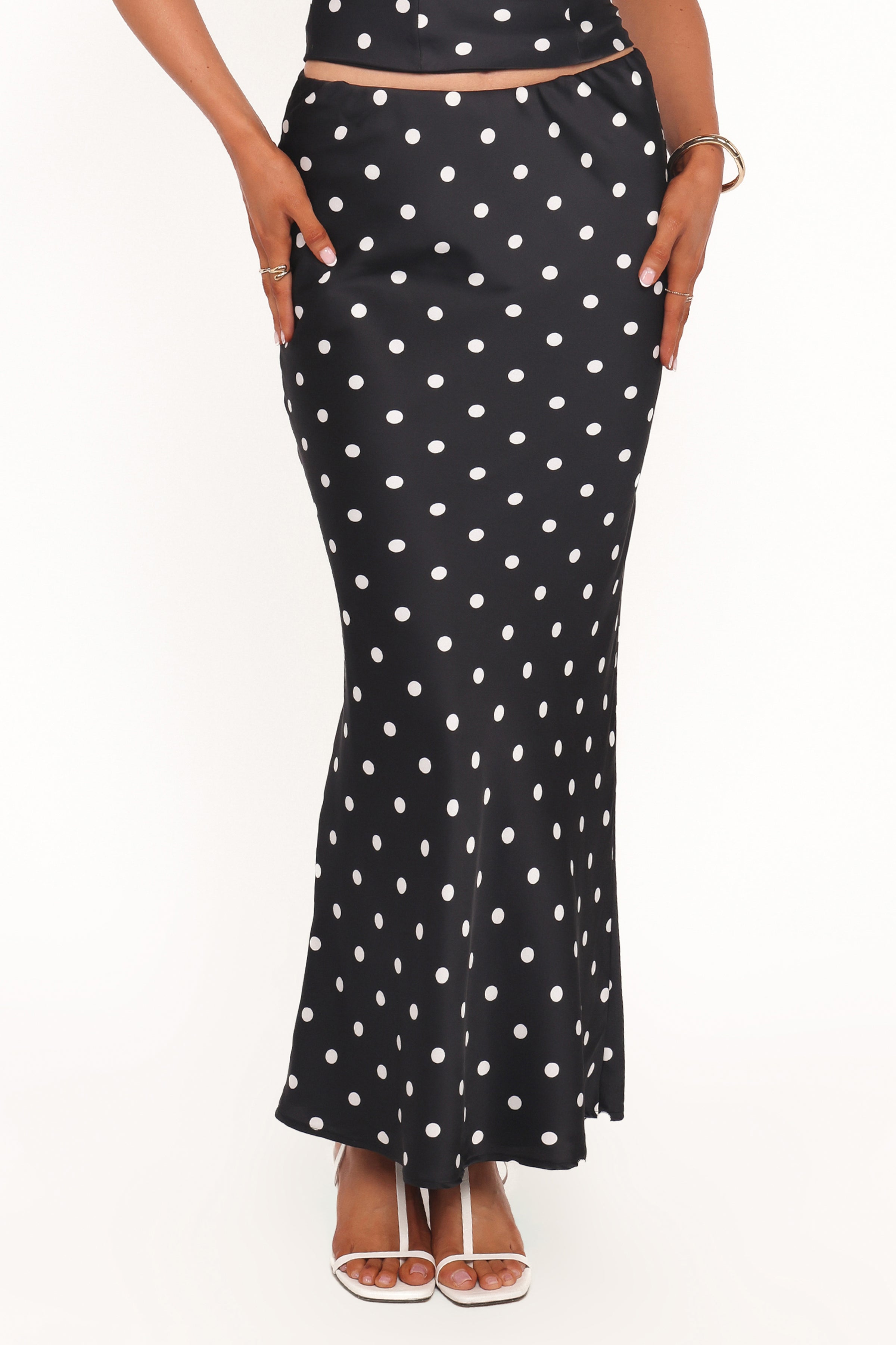BOTTOMS Blaine Maxi Skirt - Black Polka