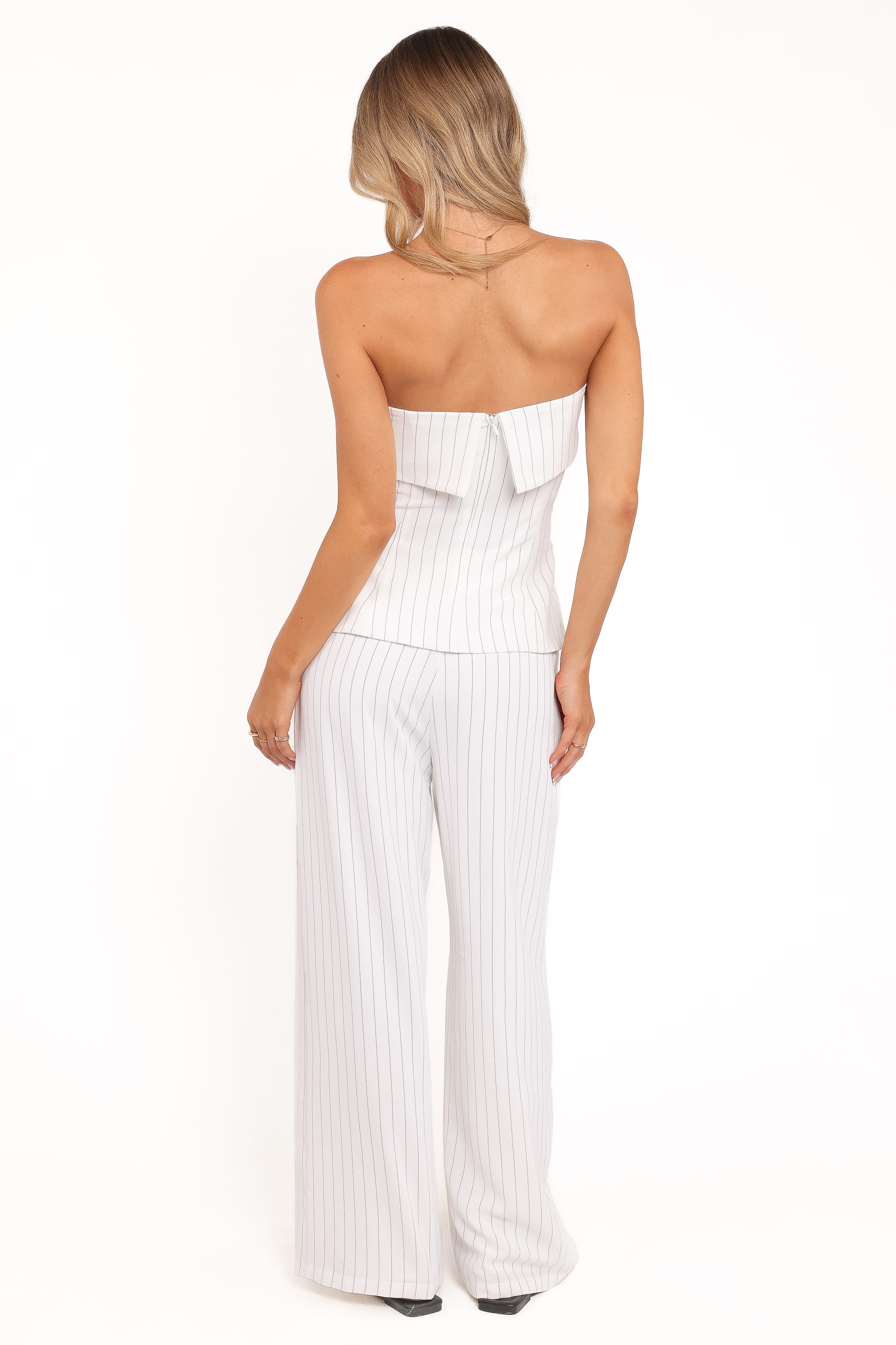 BOTTOMS Blakely Wide Leg Pant - White Pinstripe
