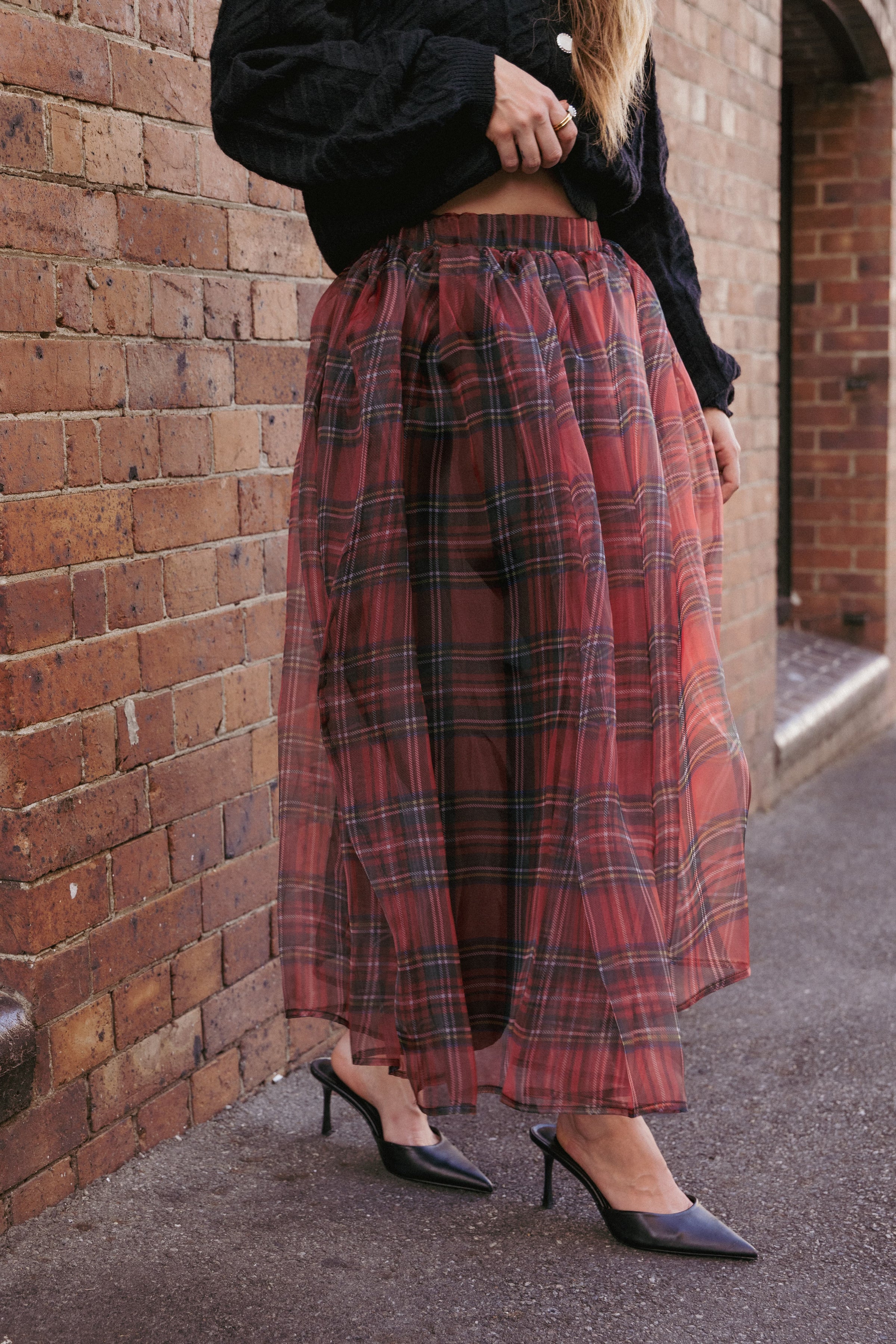 BOTTOMS Bonita Midi Skirt - Red Plaid
