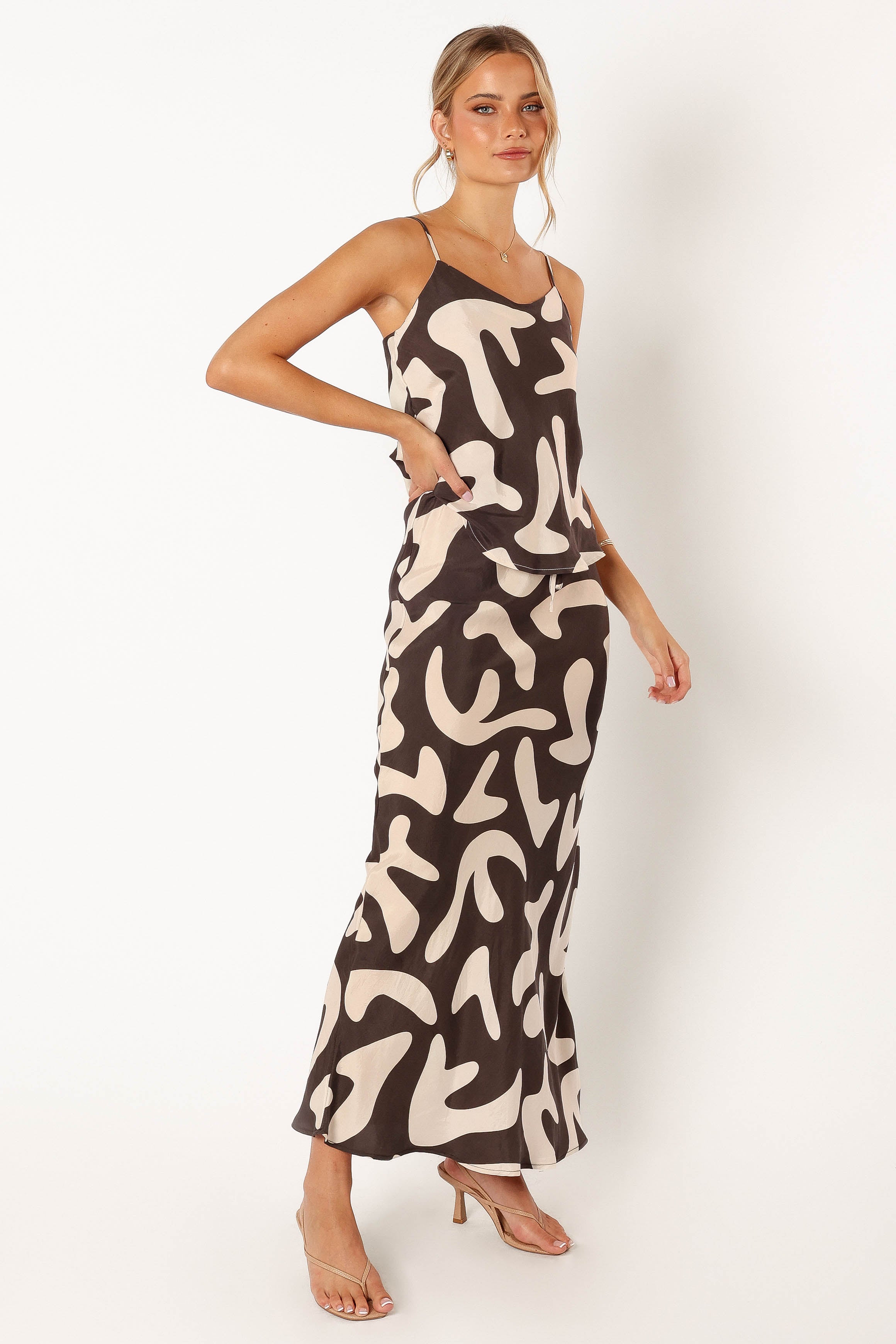 BOTTOMS @Bowie Cupro Maxi Skirt - Brown Beige