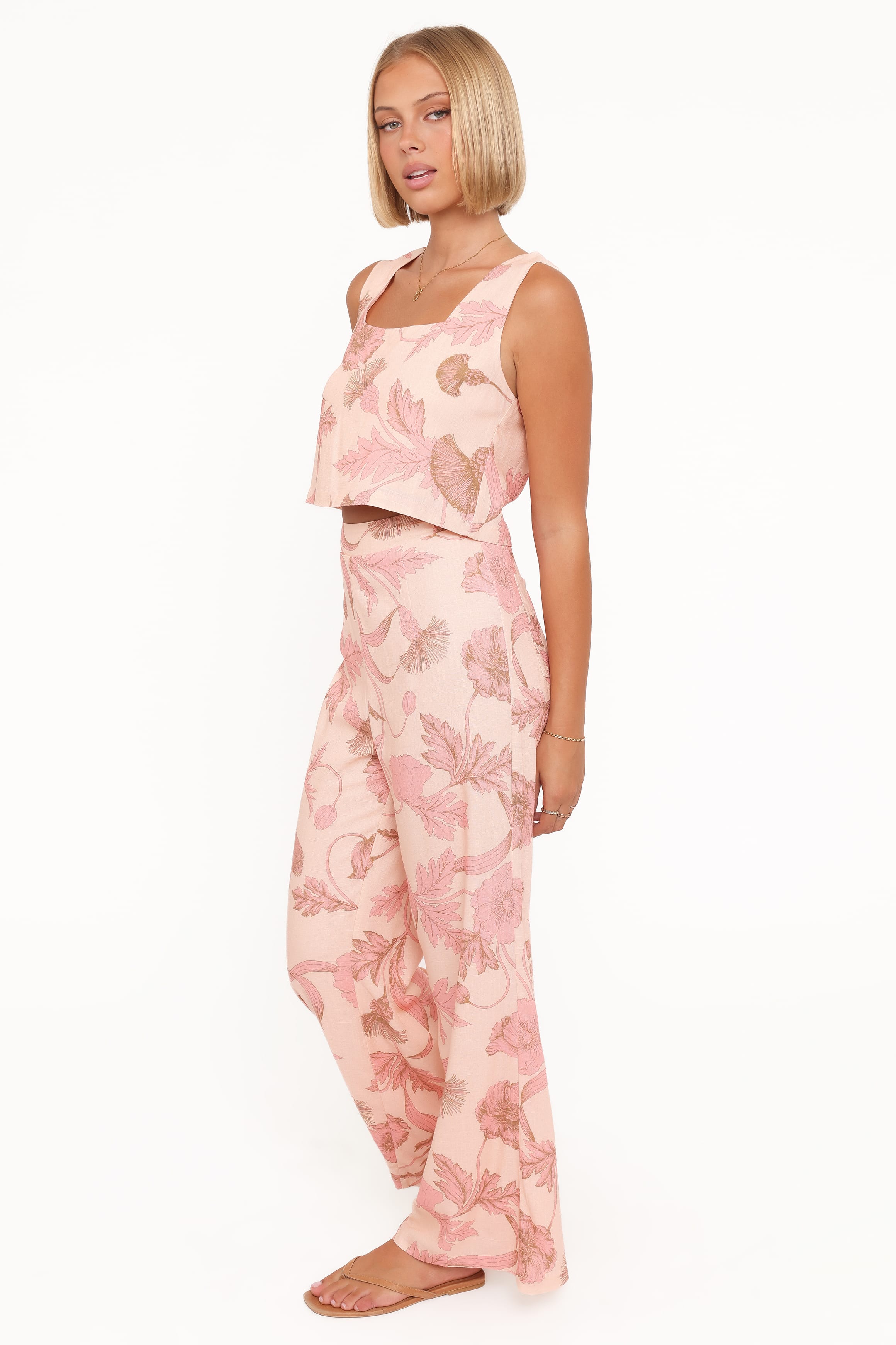 BOTTOMS Brayden Wide Leg Linen Pant - Pink Floral