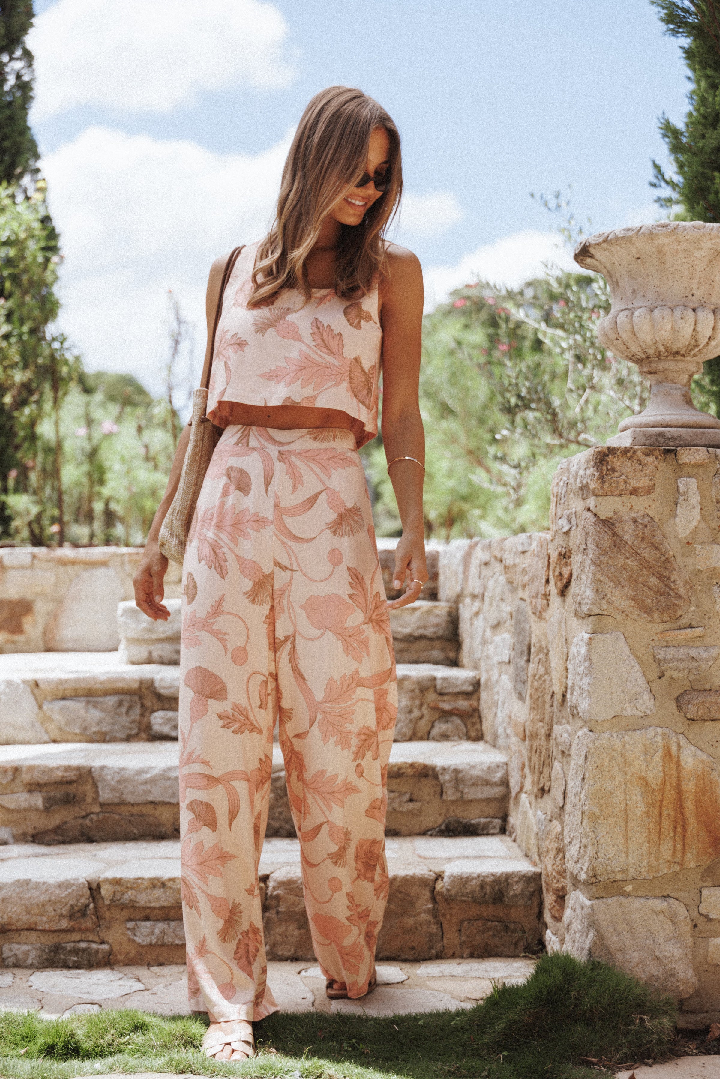 BOTTOMS Brayden Wide Leg Linen Pant - Pink Floral
