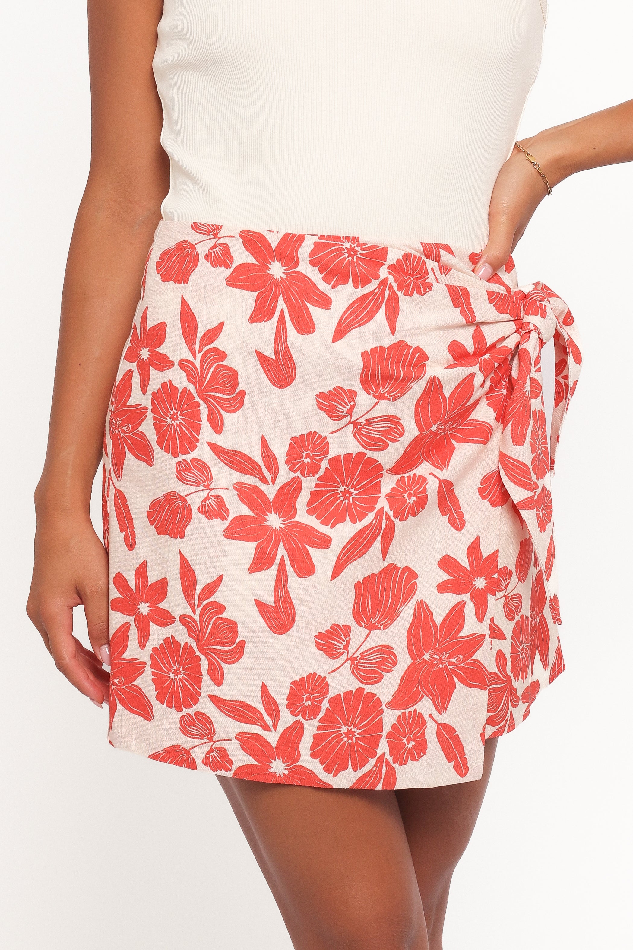 BOTTOMS Calypso Wrap Mini Skirt - Red Floral