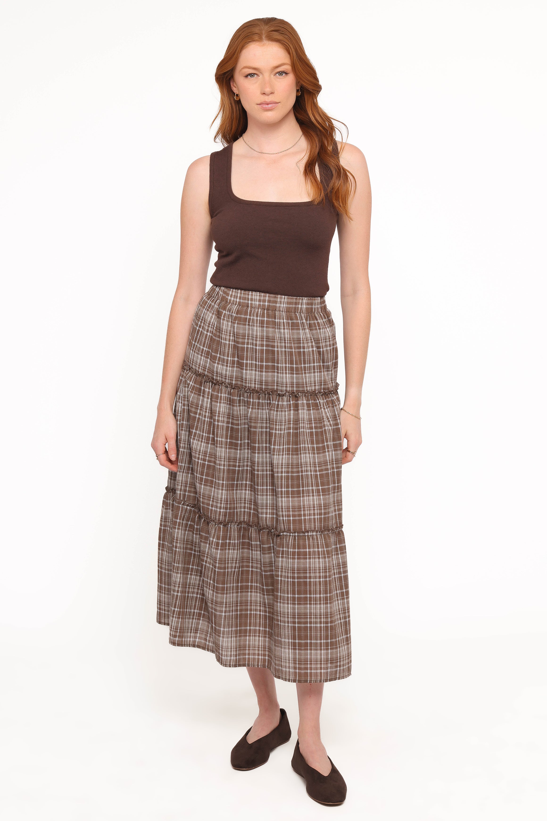 BOTTOMS Campbell Tiered Maxi Skirt - Juno Check