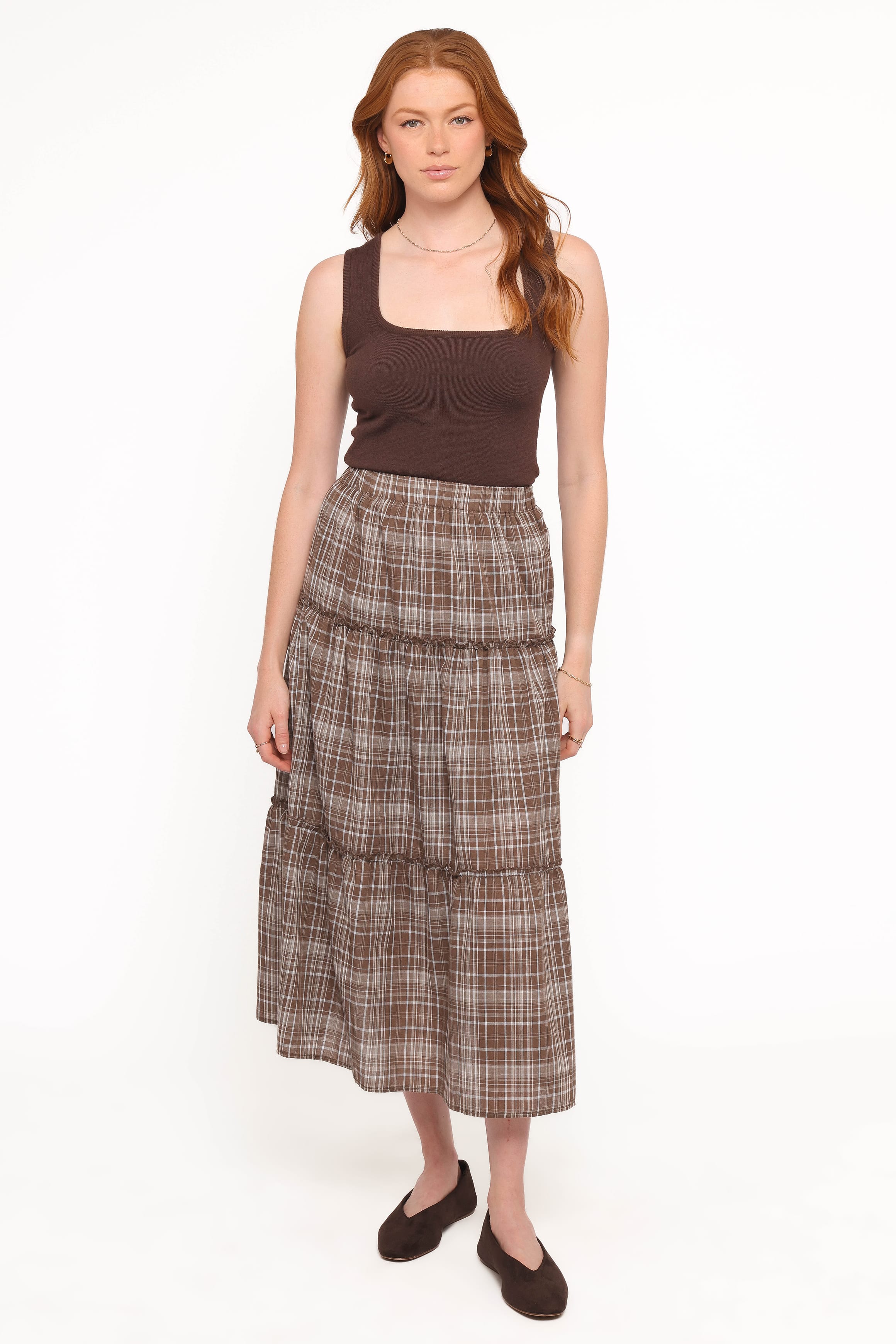 BOTTOMS Campbell Tiered Maxi Skirt - Juno Check