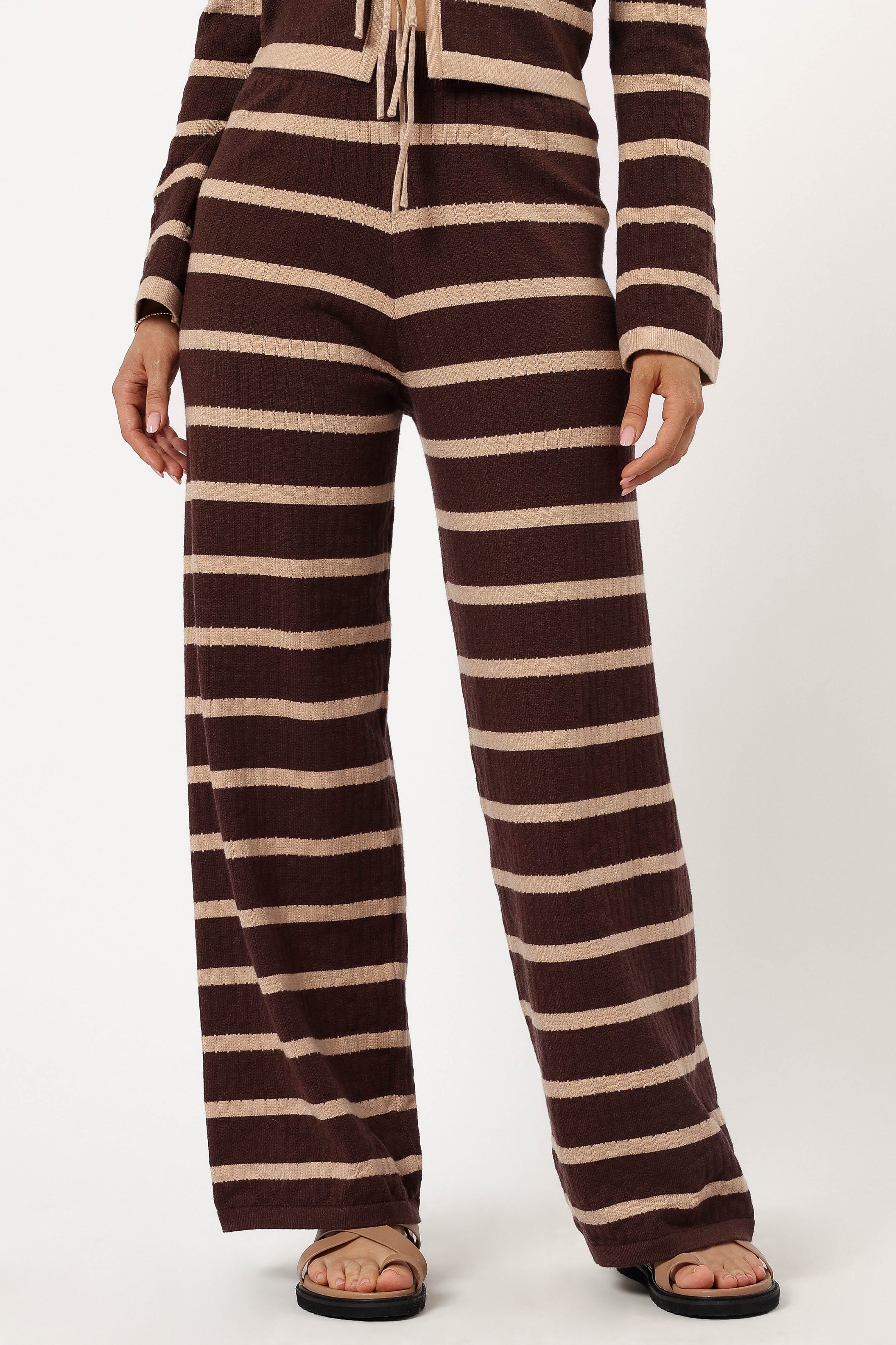 BOTTOMS @Carina Knit Pant - Chocolate Brown Stripe