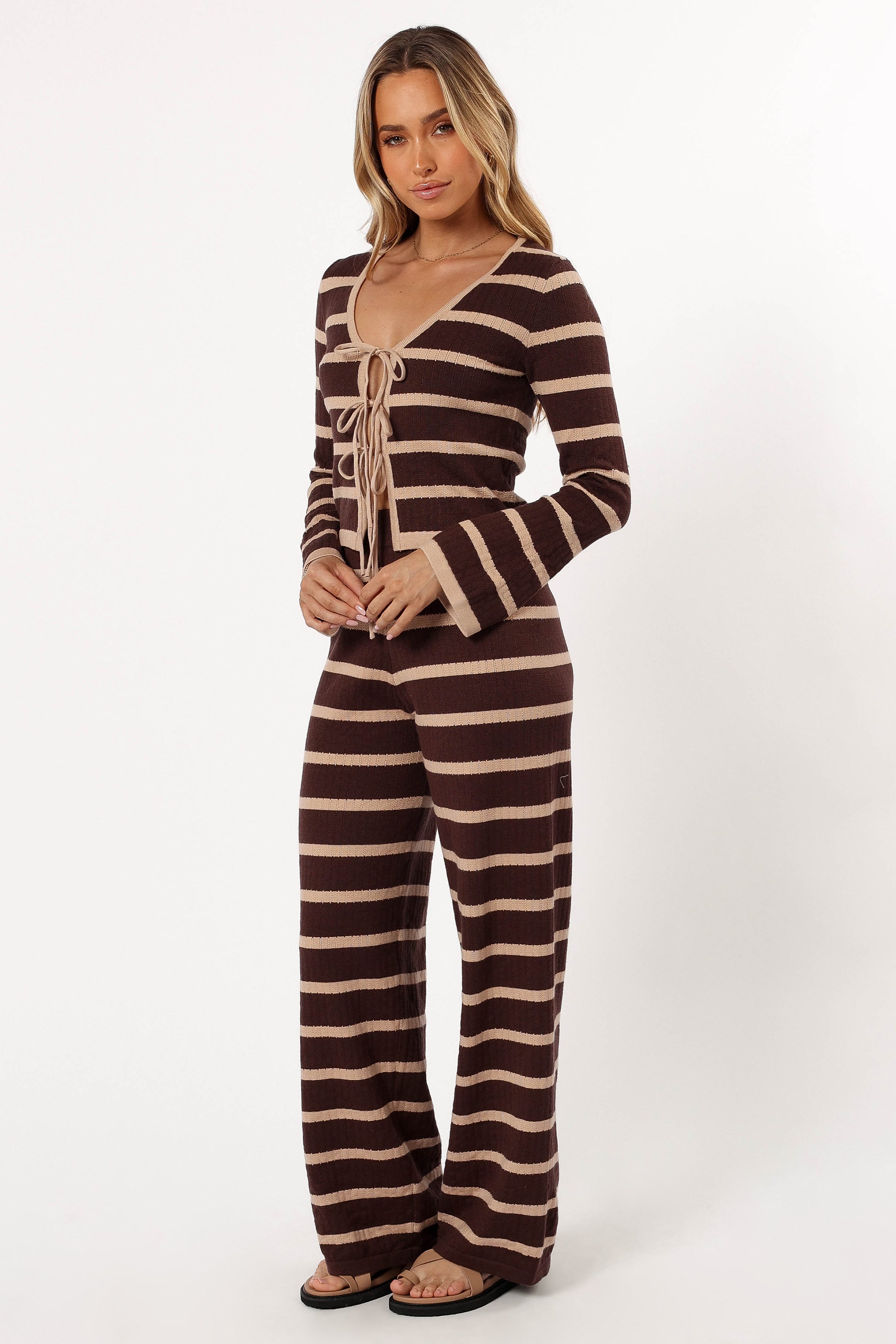 BOTTOMS @Carina Knit Pant - Chocolate Brown Stripe