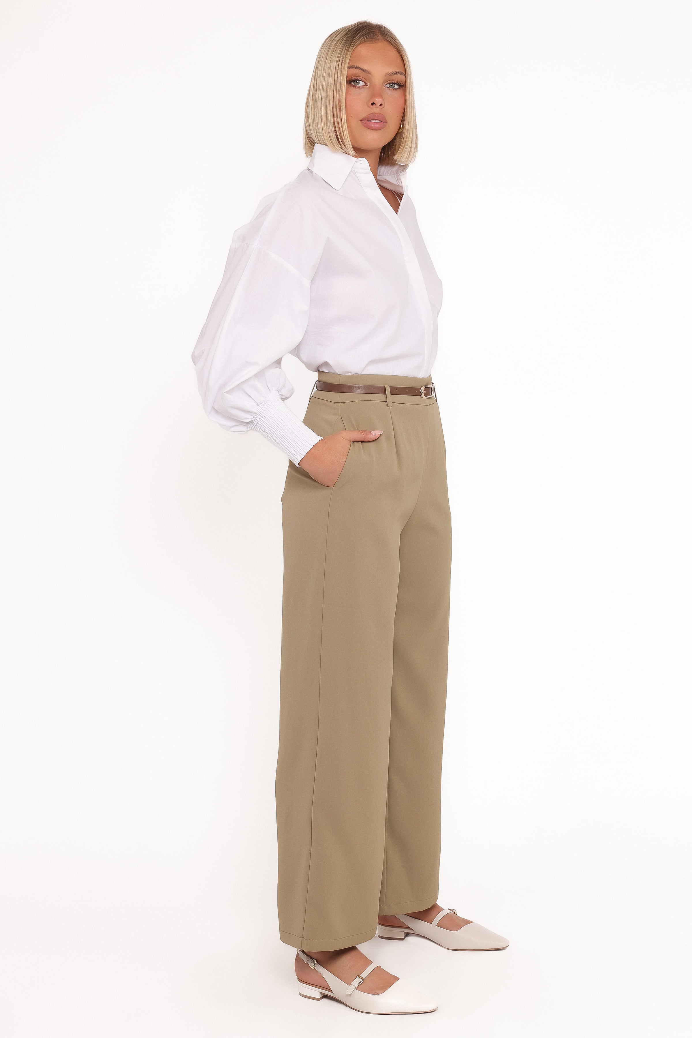 BOTTOMS Ceres Belted Wide Leg Pant - Olive