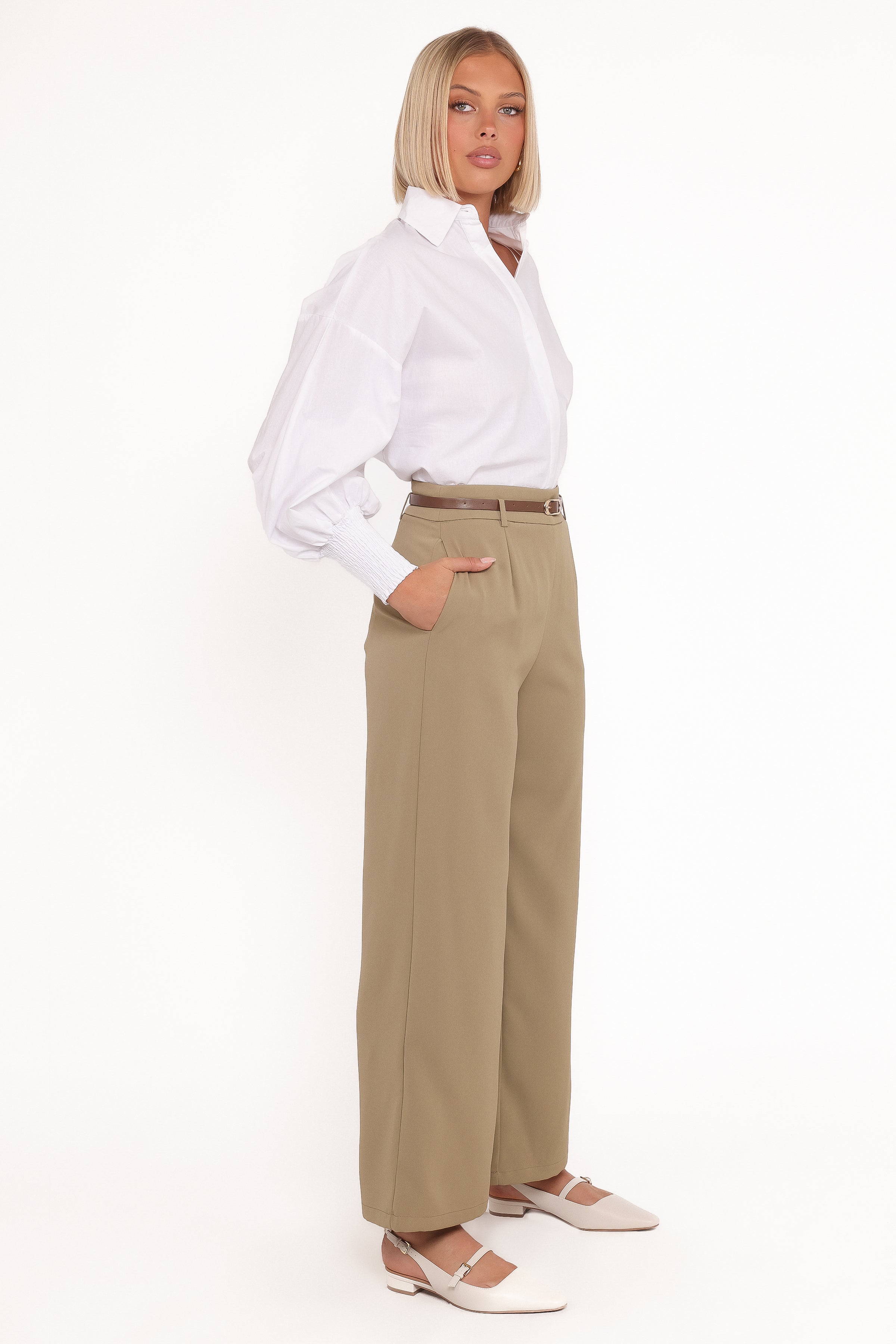 BOTTOMS Ceres Belted Wide Leg Pant - Olive