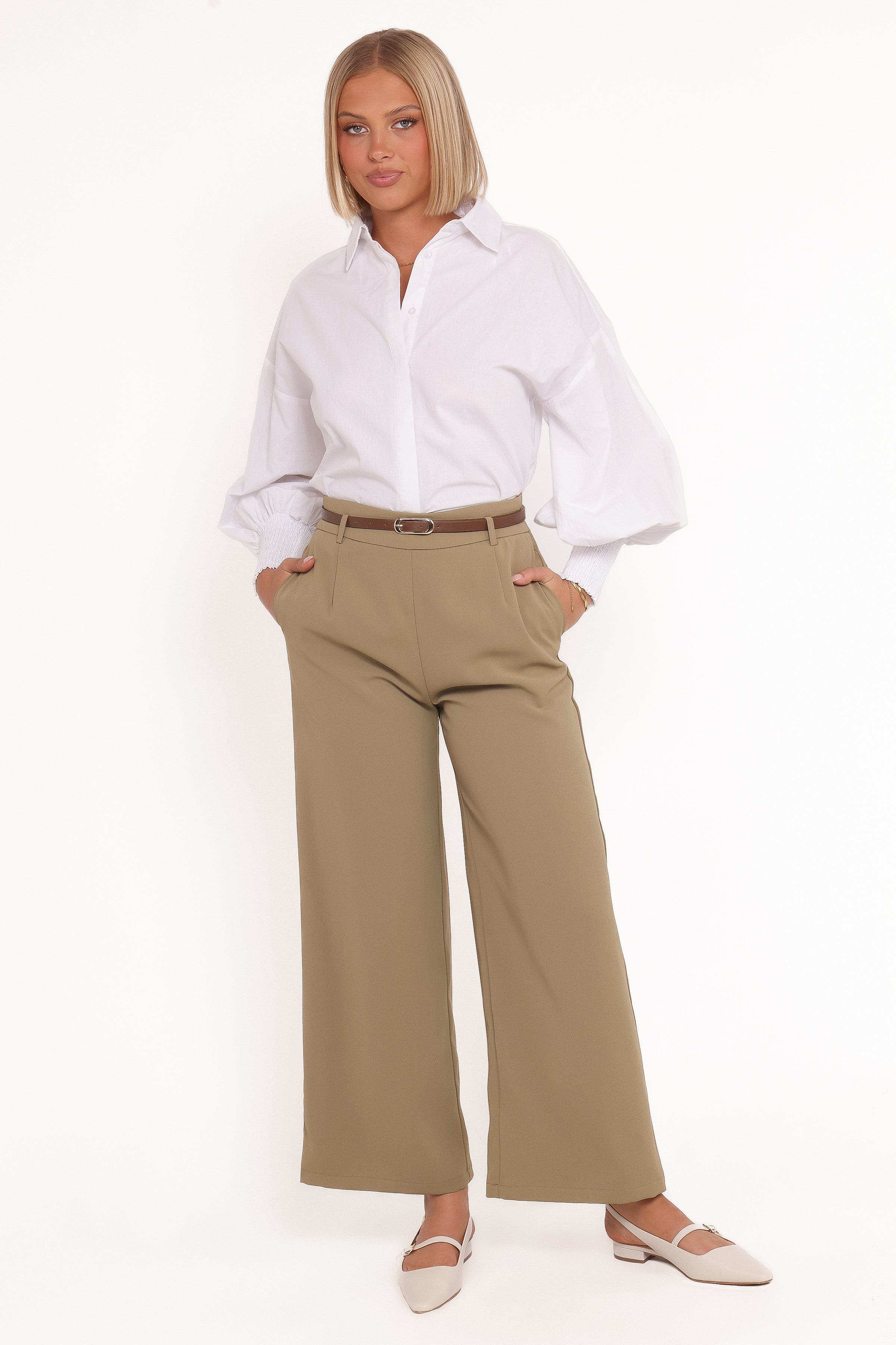 BOTTOMS Ceres Belted Wide Leg Pant - Olive