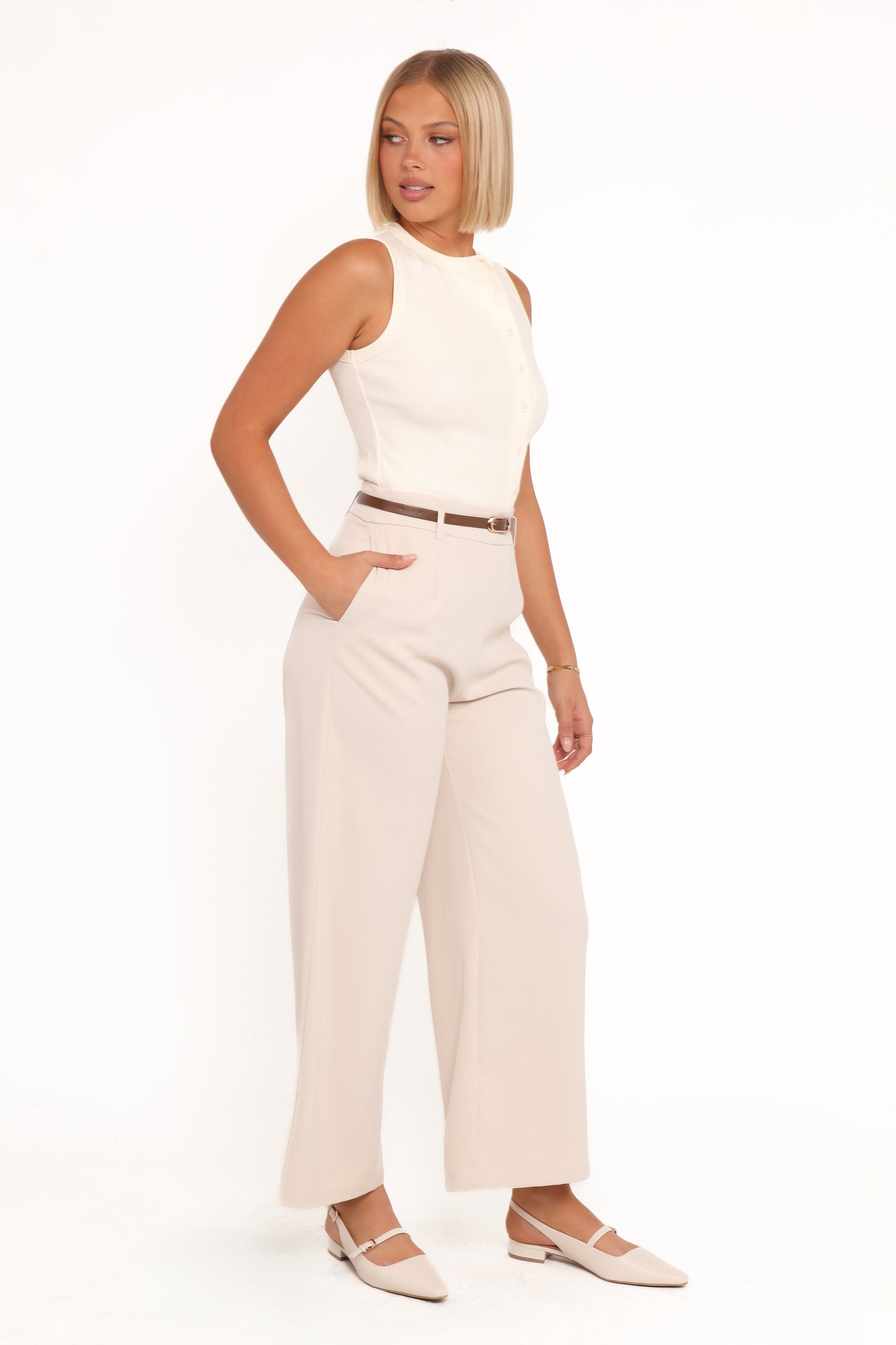 BOTTOMS Ceres Belted Wide Leg Pant - Stone