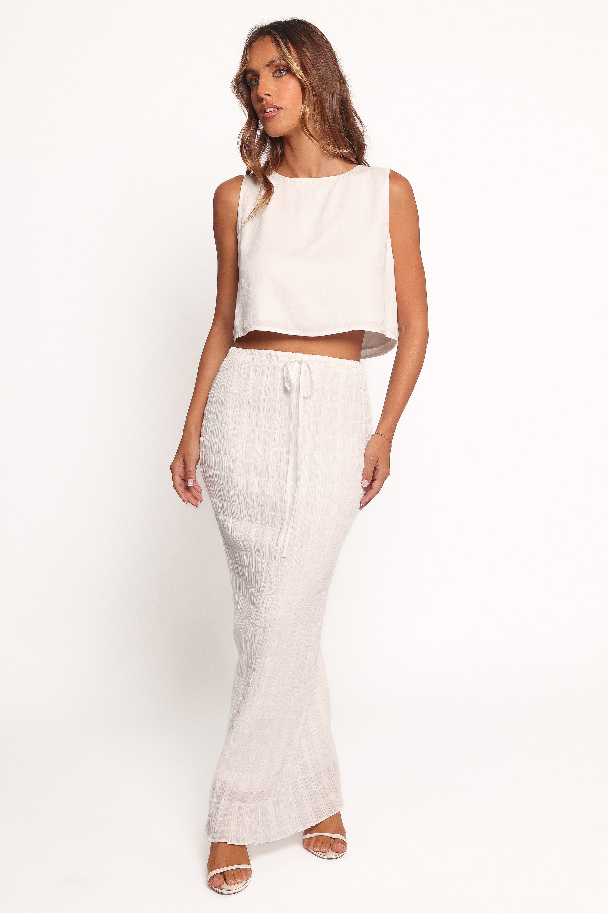 BOTTOMS Charlotte Textured Maxi Skirt - White