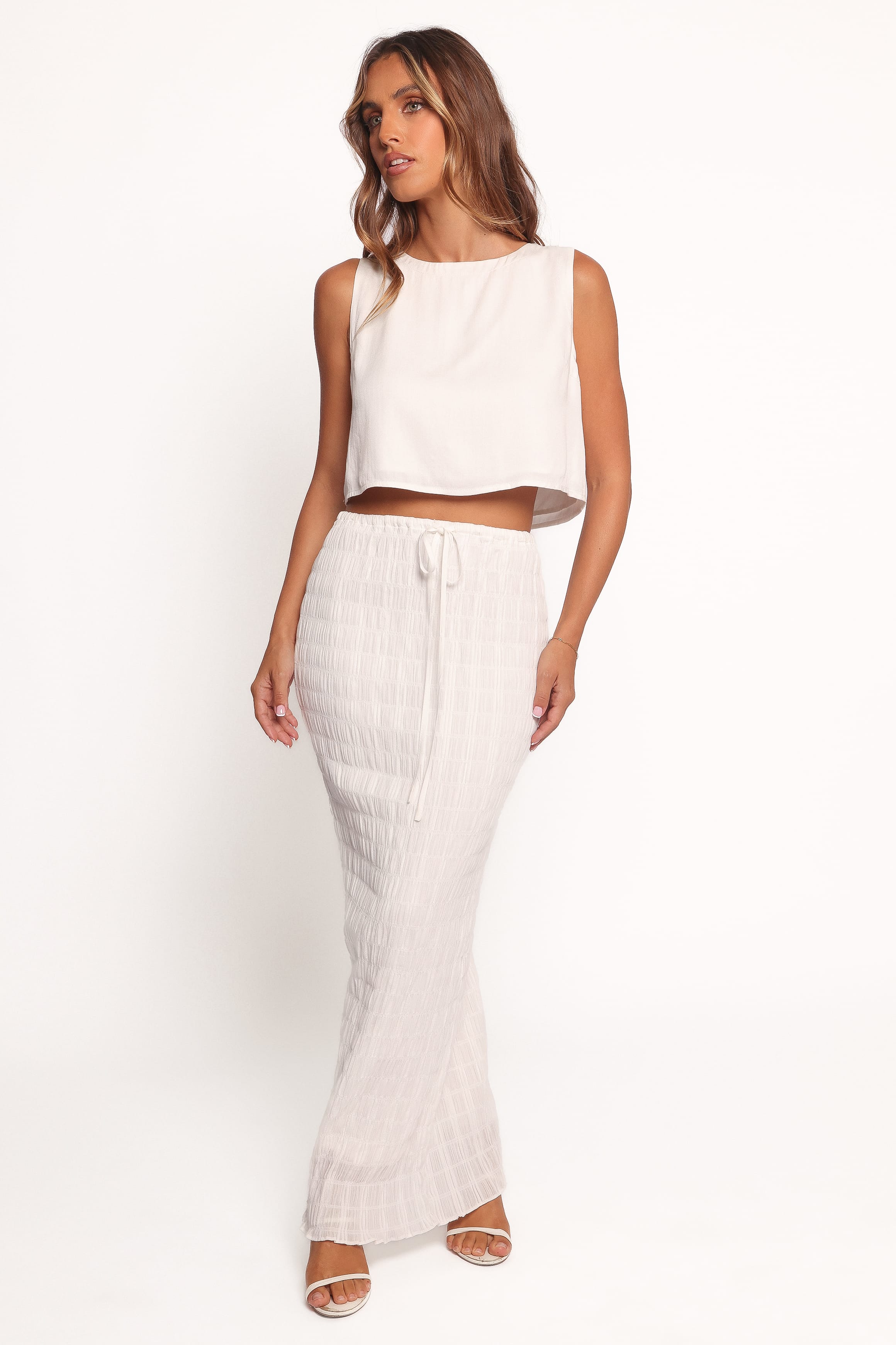 BOTTOMS Charlotte Textured Maxi Skirt - White