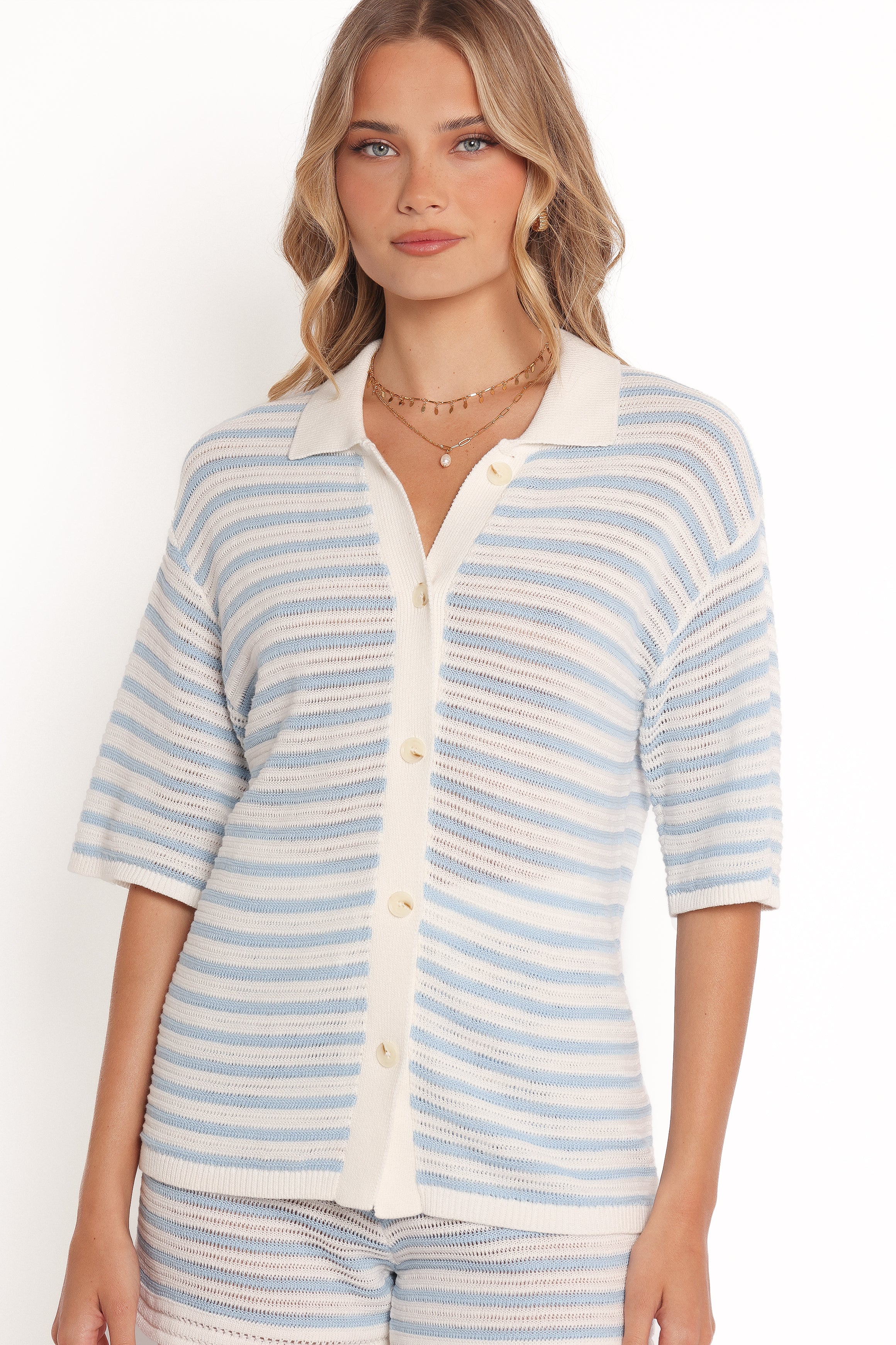 BOTTOMS Cherie Knit Short - Cream Sky Blue