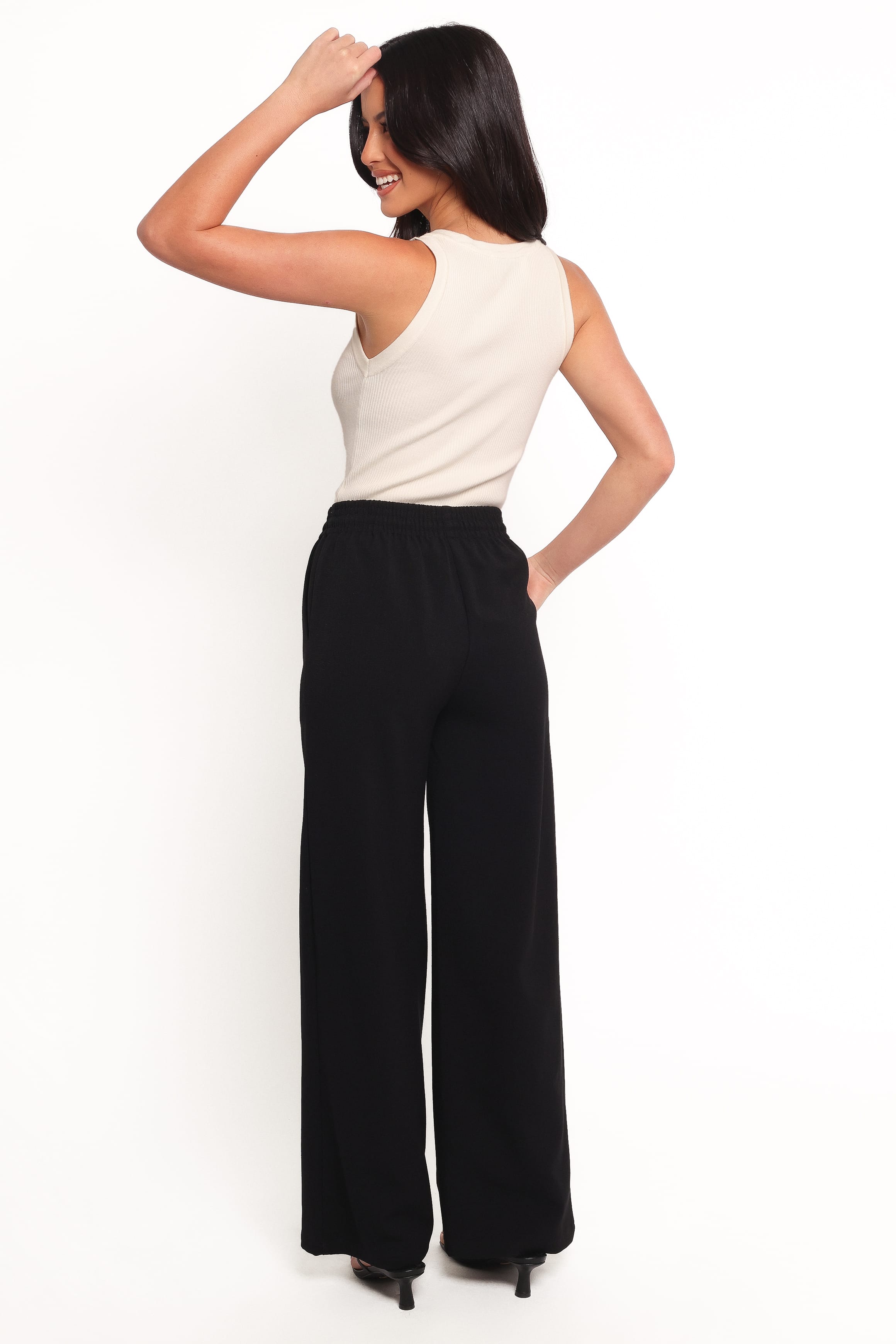 BOTTOMS Cinch Wide Leg Crepe Pant - Black