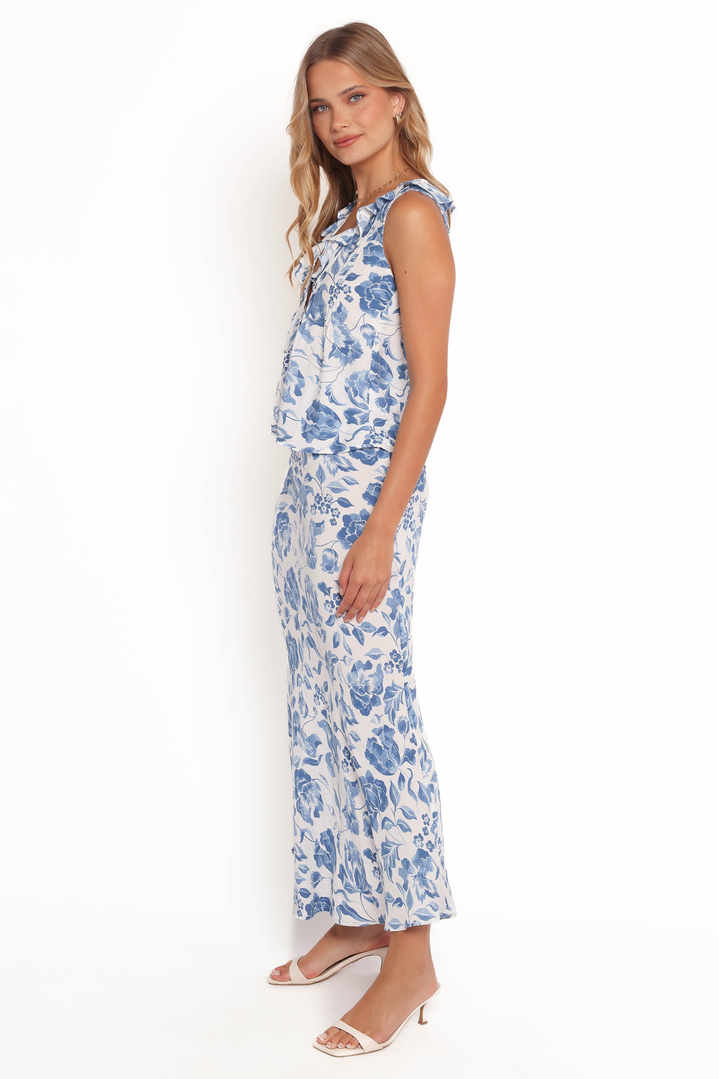 BOTTOMS Claud Maxi Skirt - Blue White Floral
