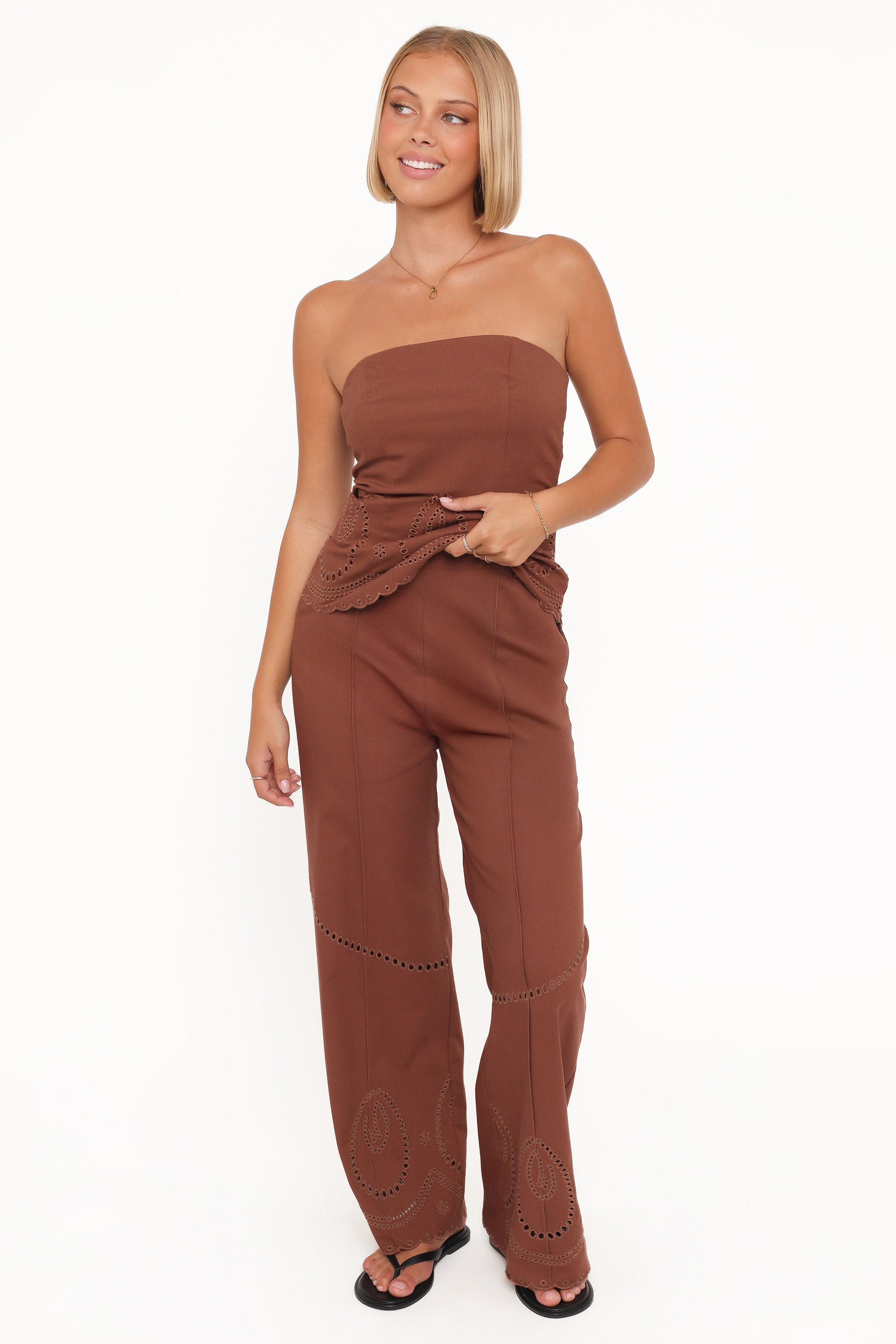BOTTOMS Dalia Eyelet Pant - Brown