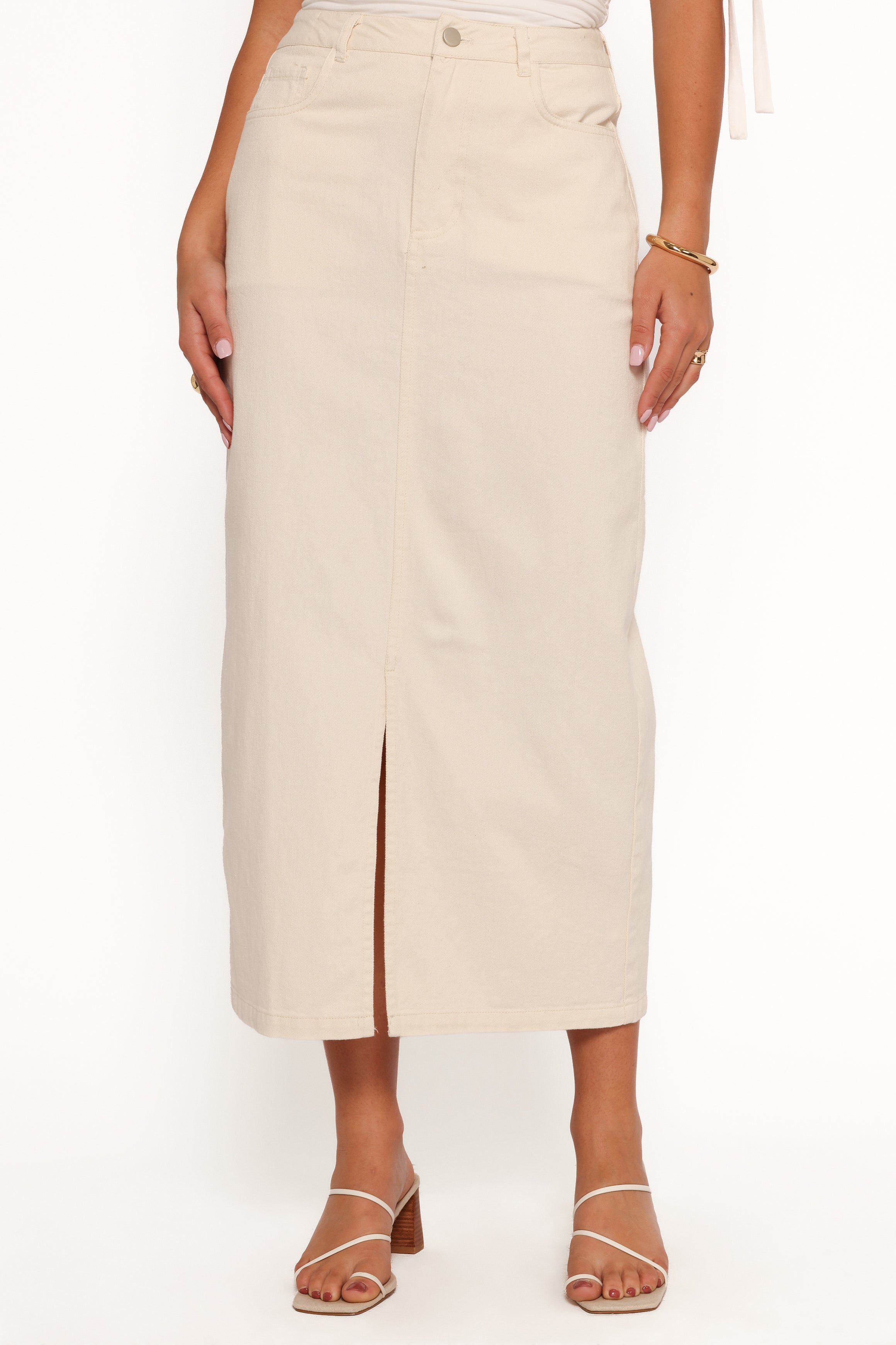 BOTTOMS Dana Denim Midi Skirt - Cream
