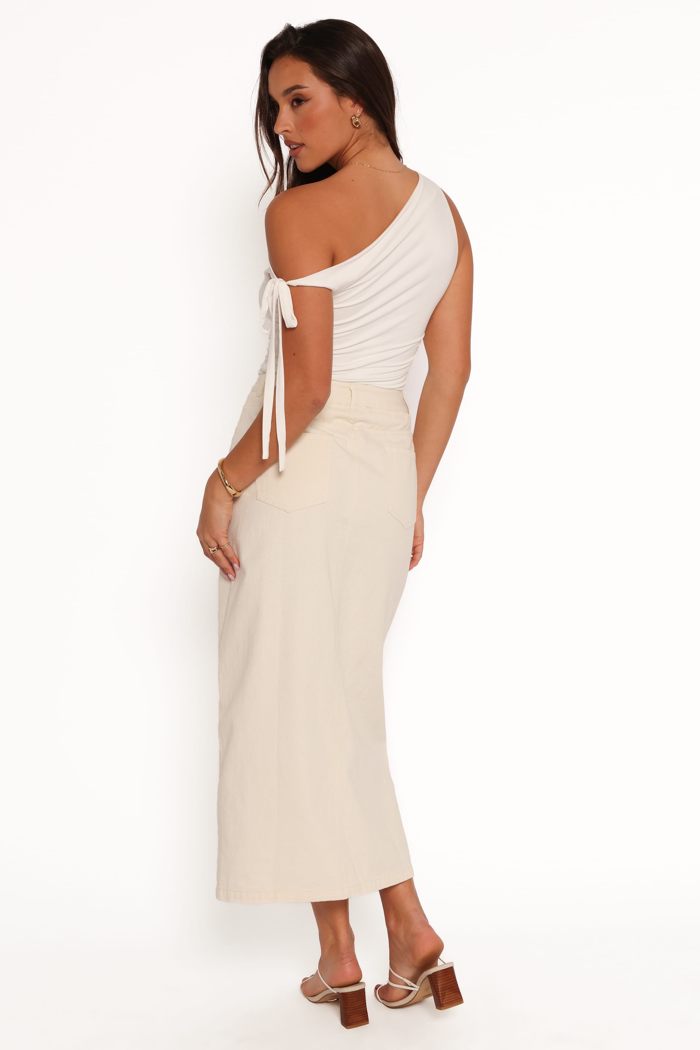 BOTTOMS Dana Denim Midi Skirt - Cream