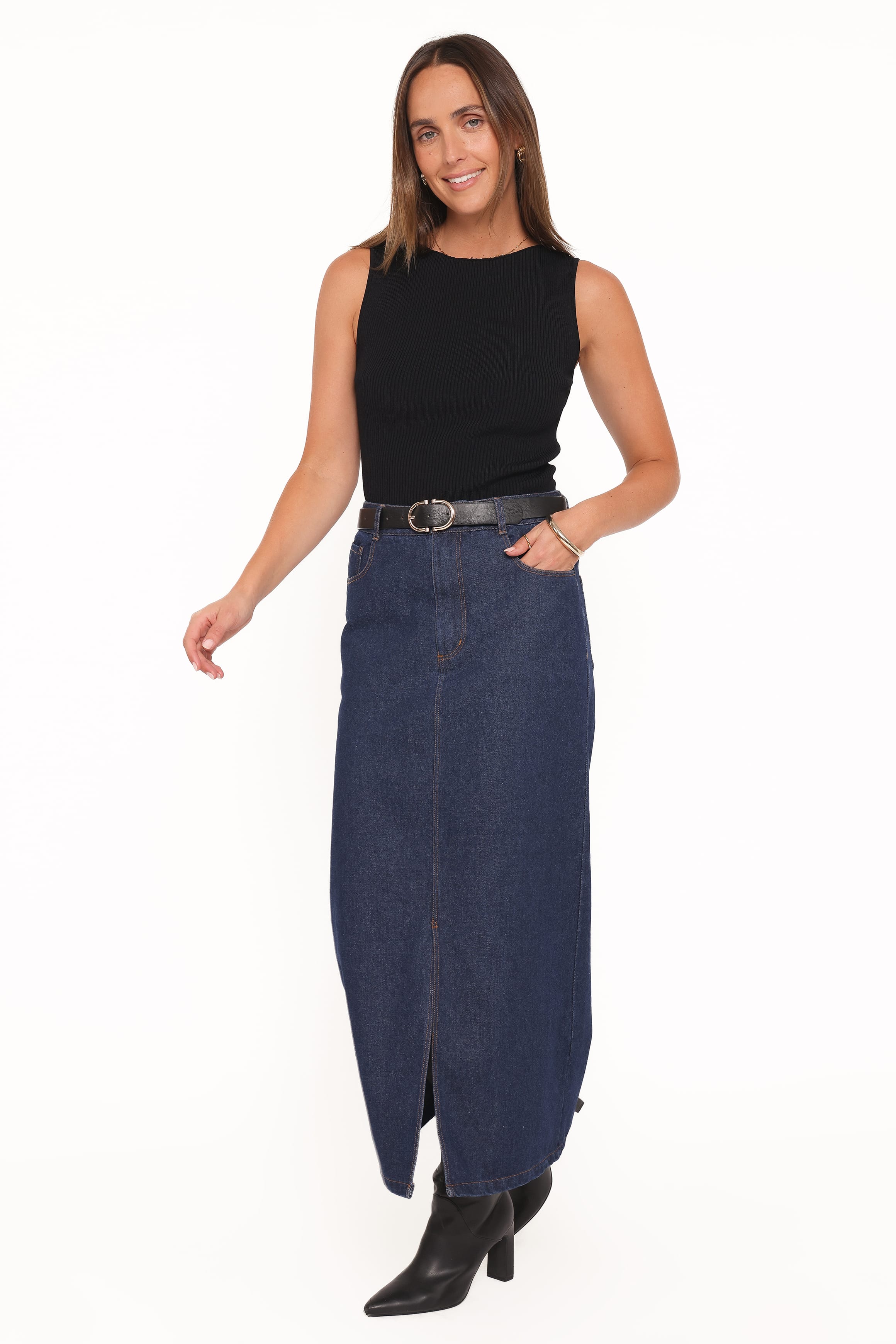 BOTTOMS Dana Denim Midi Skirt - Midnight