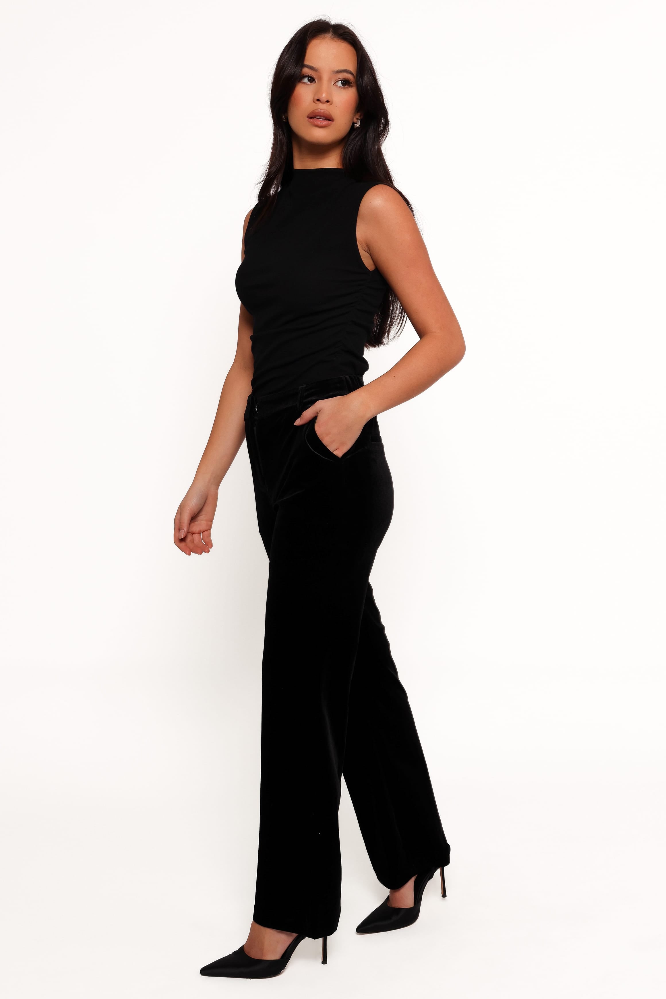 BOTTOMS Darla Velvet Wide Leg Pants - Black