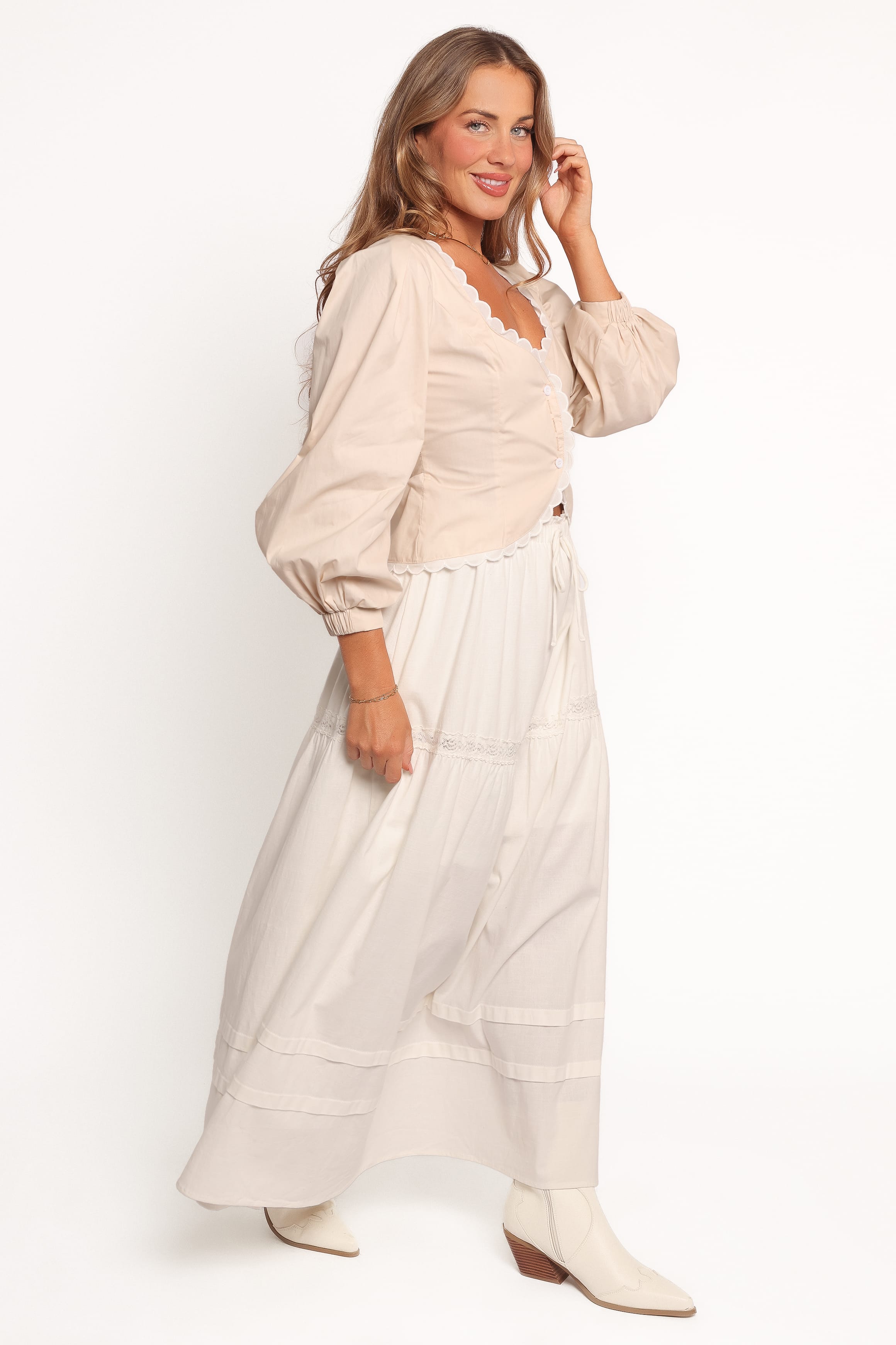 BOTTOMS Darlia Tiered Maxi Skirt - White