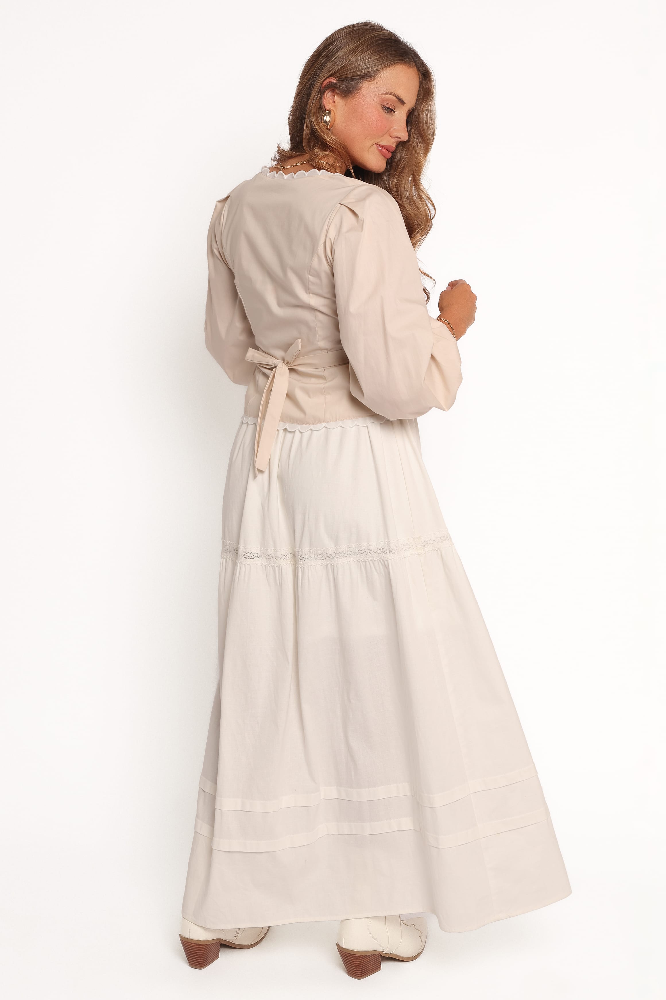 BOTTOMS Darlia Tiered Maxi Skirt - White