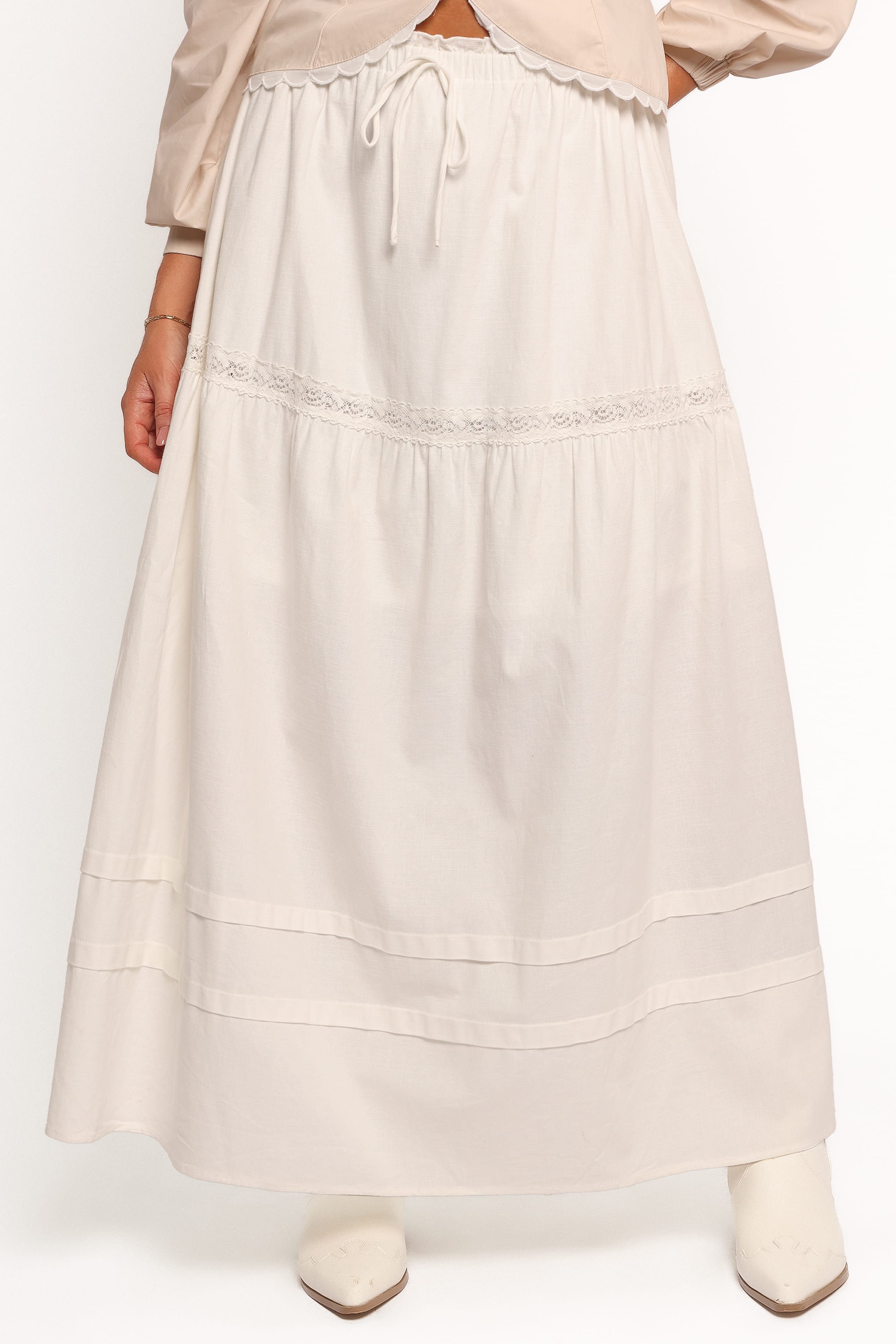 BOTTOMS Darlia Tiered Maxi Skirt - White