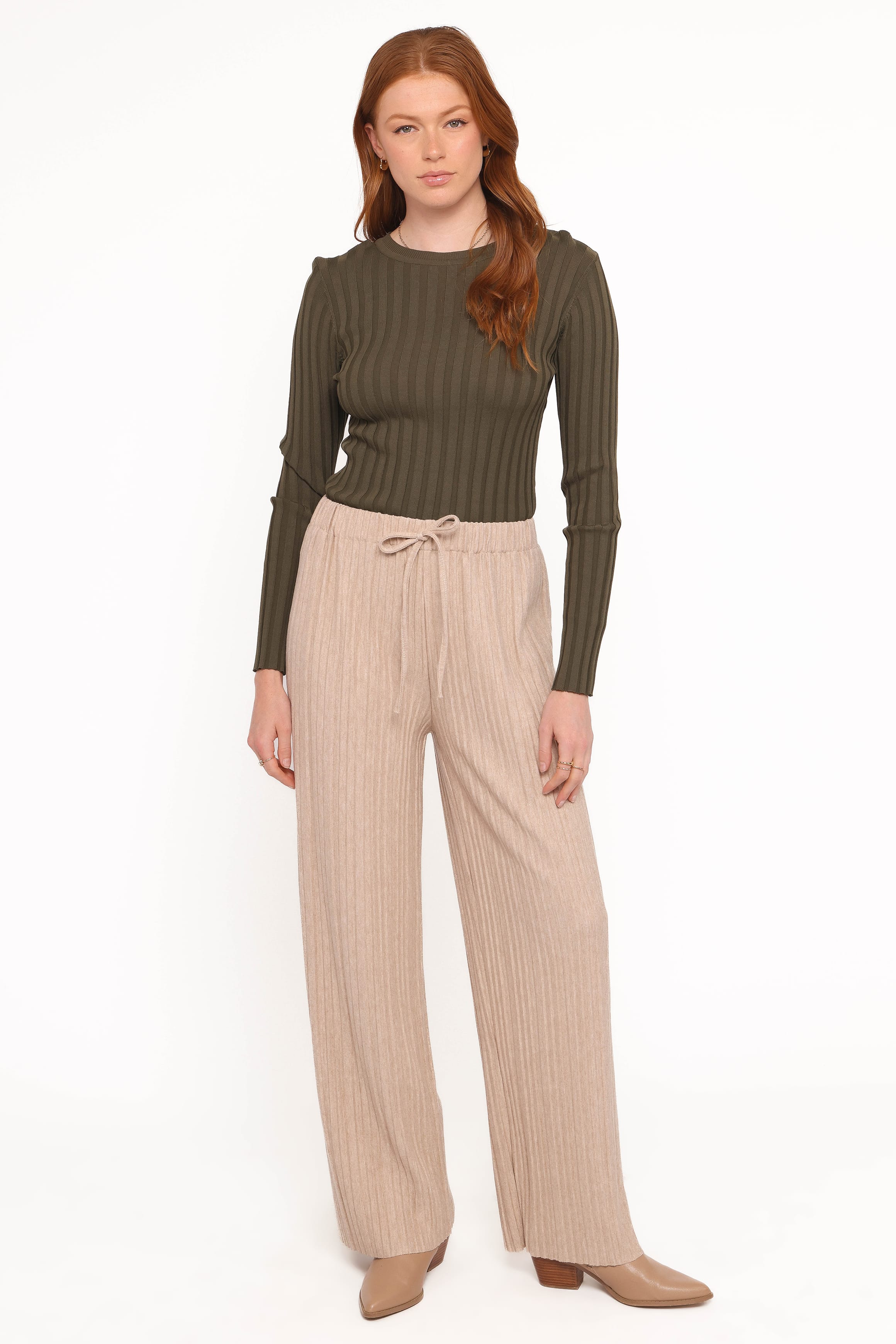BOTTOMS Davis Pleated Knit Pant - Beige