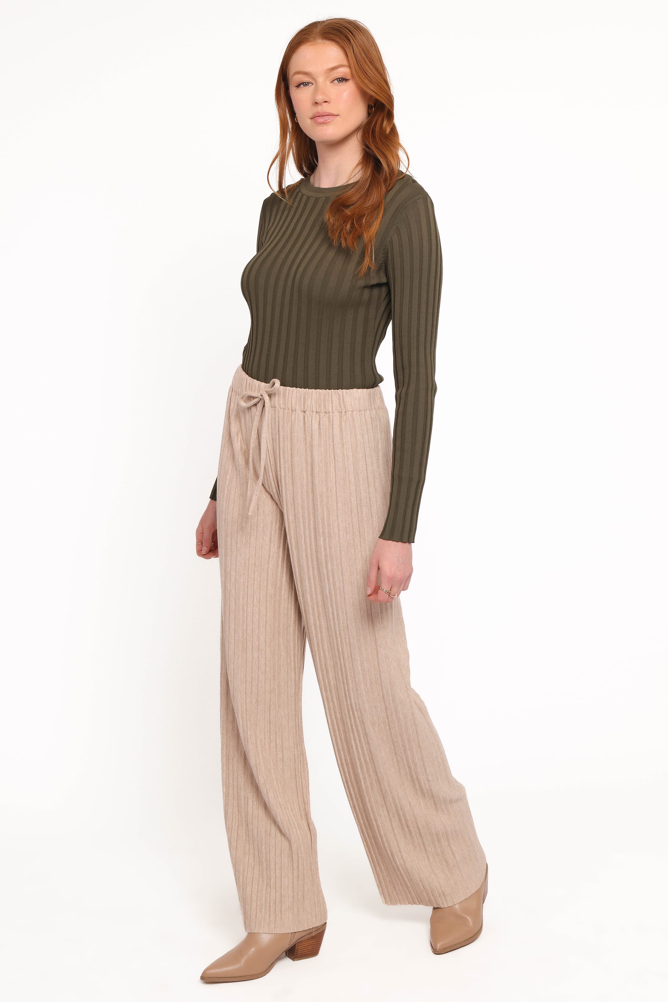 BOTTOMS Davis Pleated Knit Pant - Beige