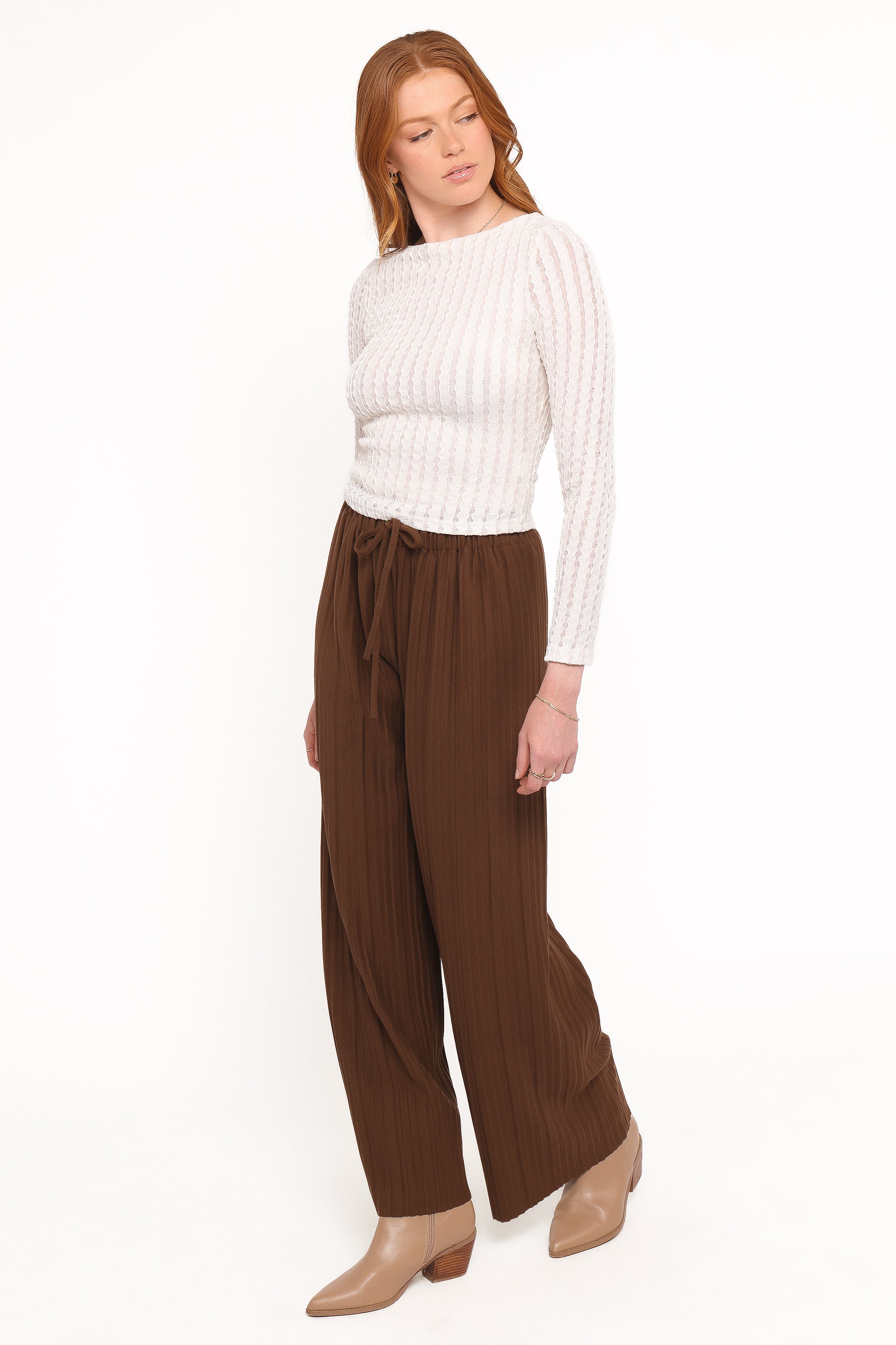 BOTTOMS Davis Pleated Knit Pant - Brown