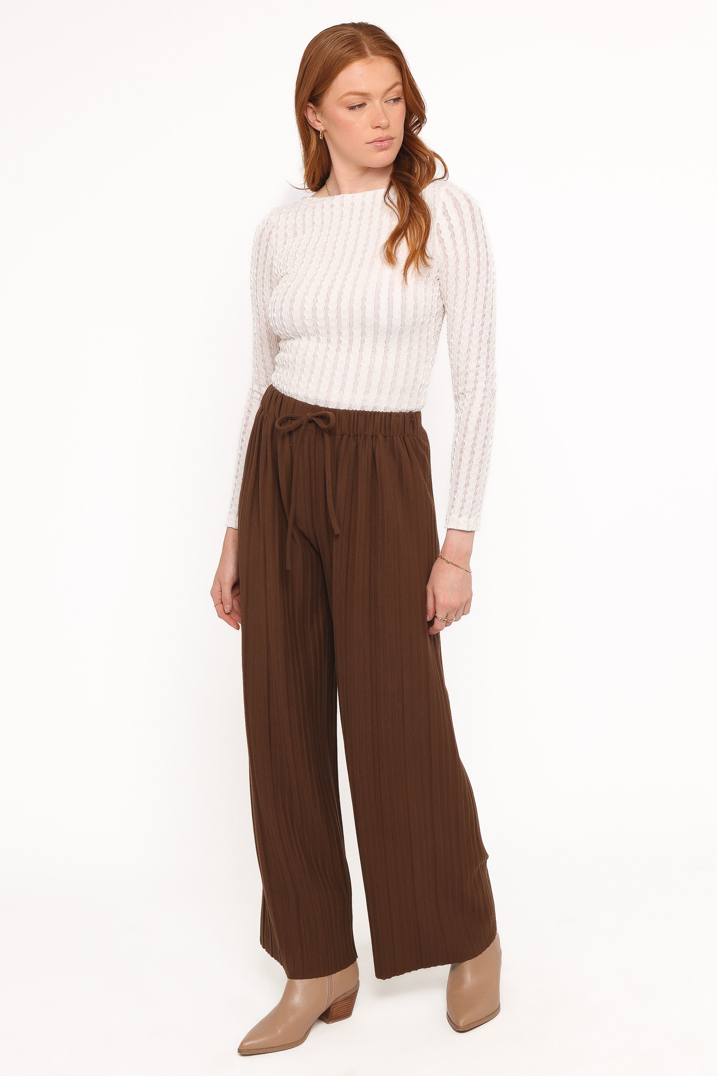 BOTTOMS Davis Pleated Knit Pant - Brown